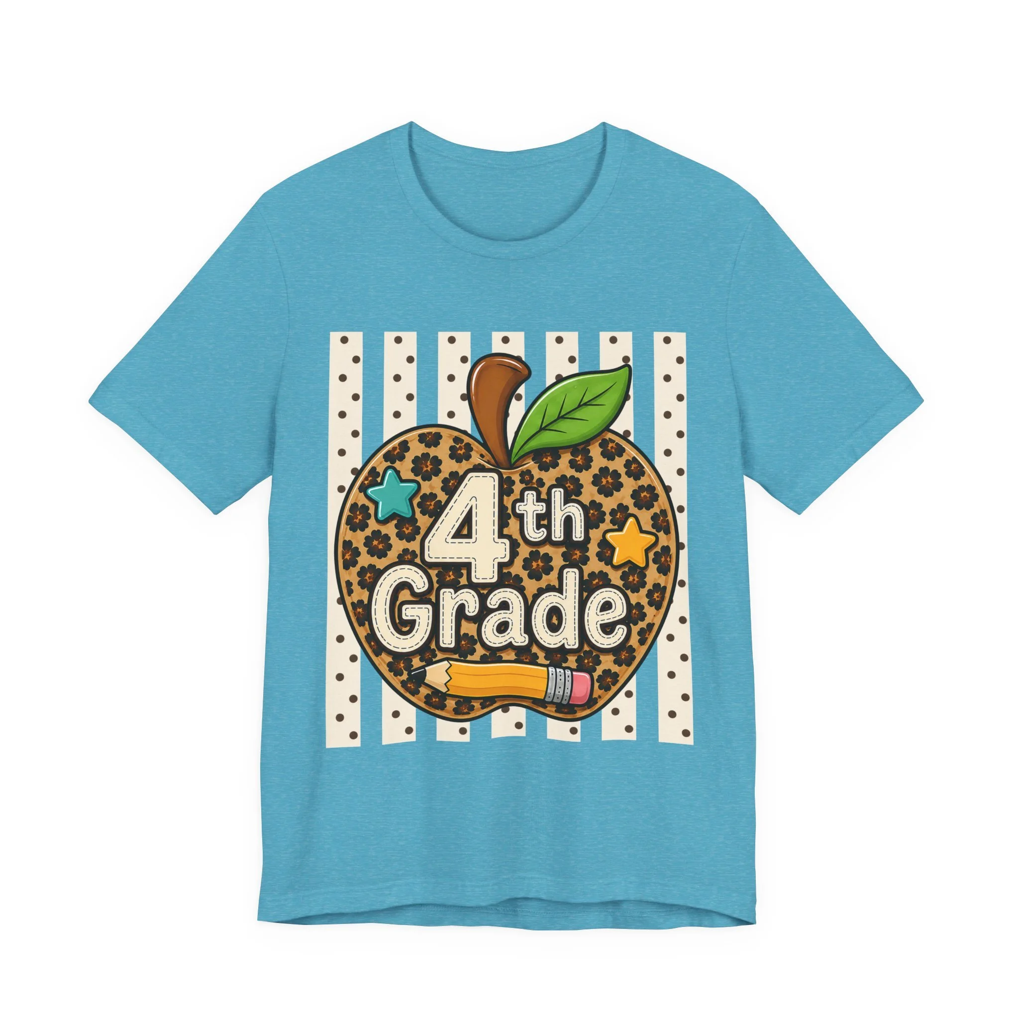 4th Grade Leopard Apple T-Shirt — Cute Back-to-School Teacher & Student Tee