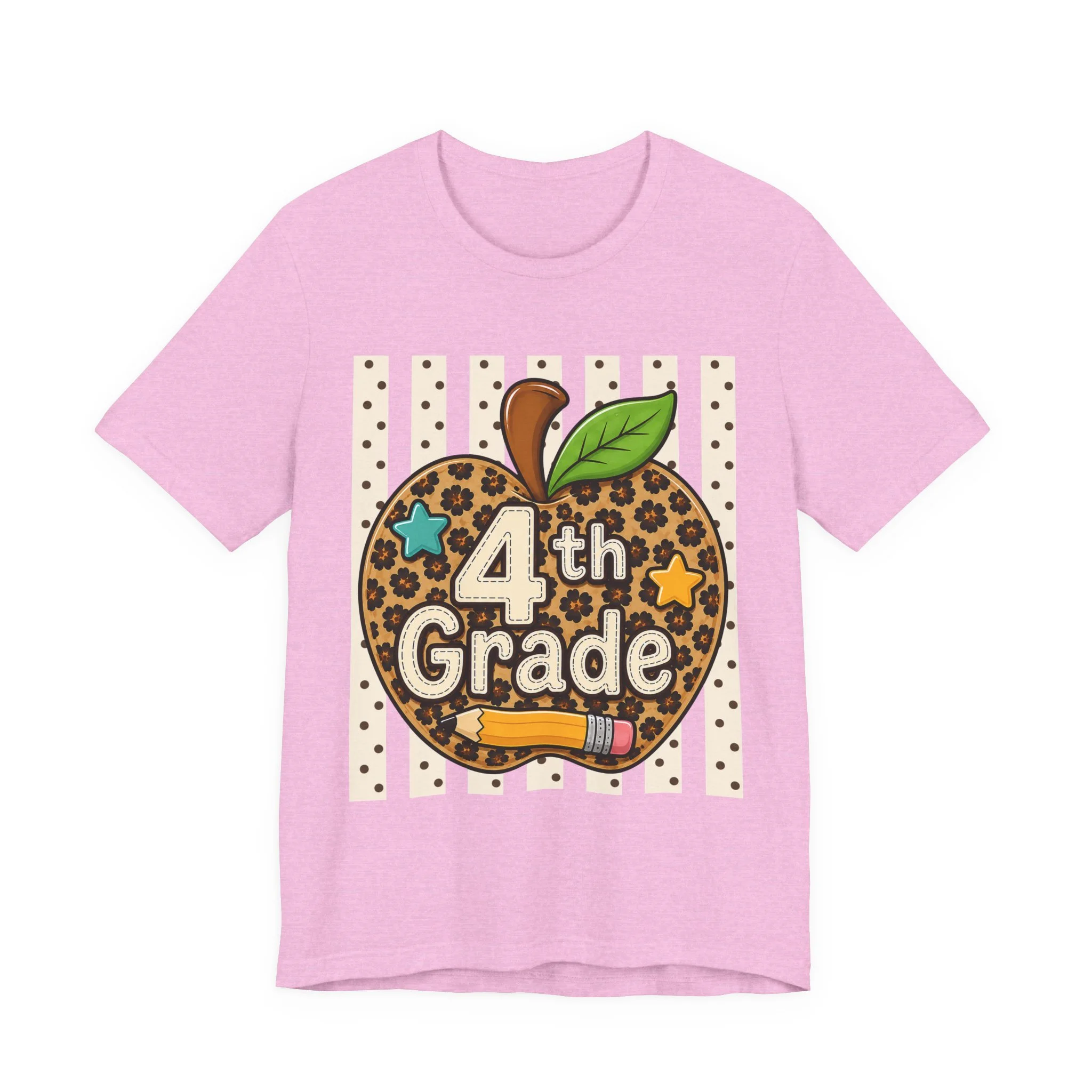 4th Grade Leopard Apple T-Shirt — Cute Back-to-School Teacher & Student Tee
