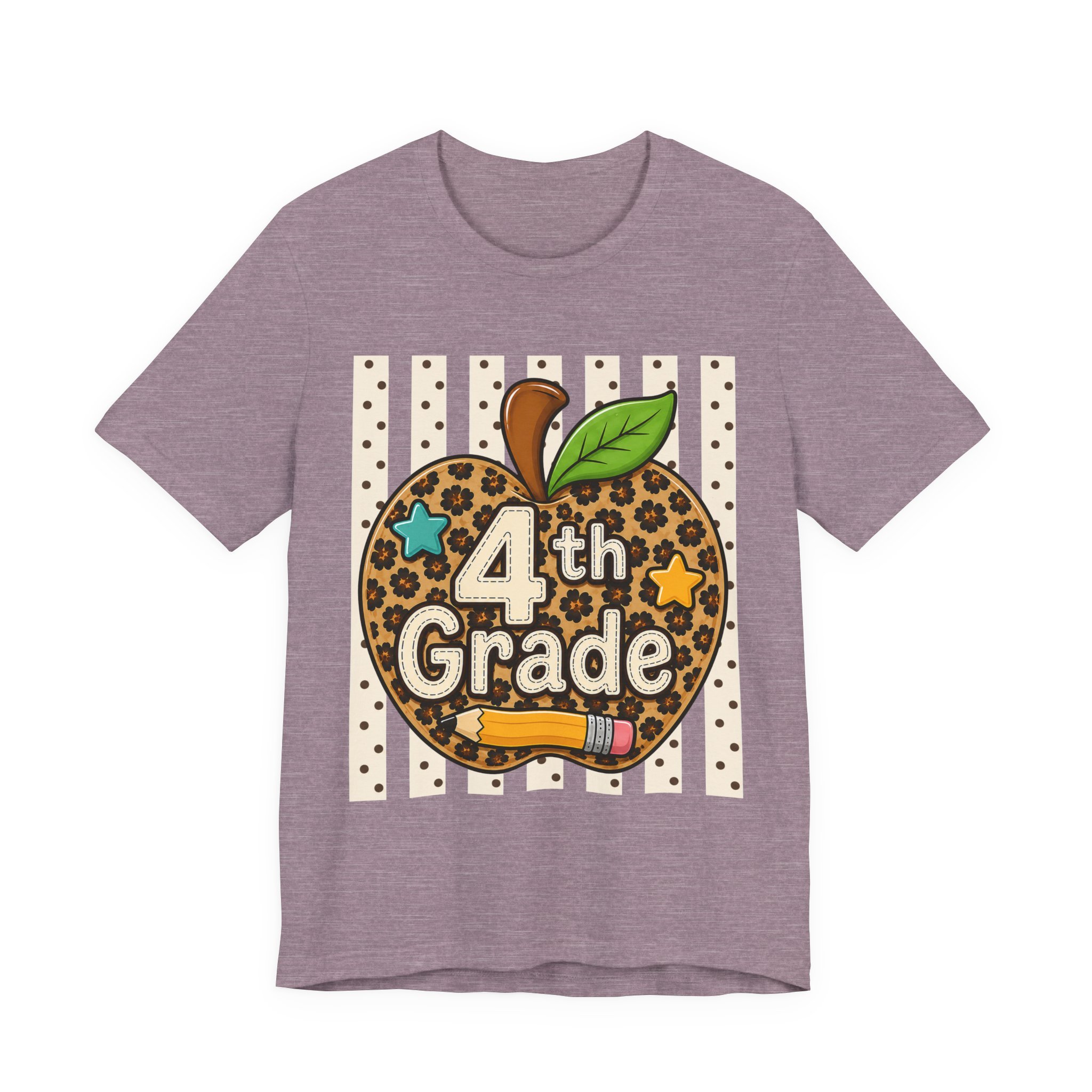 4th Grade Leopard Apple T-Shirt — Cute Back-to-School Teacher & Student Tee
