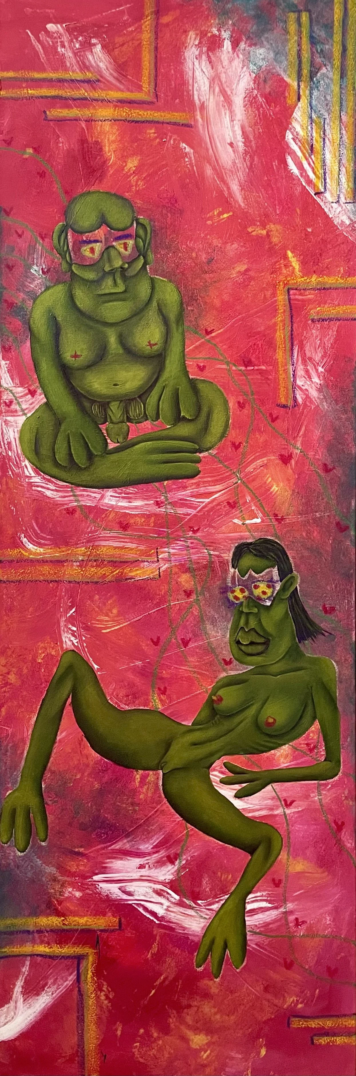 connected by love in difficult period of time /
acrylic and oil pastel on canvas /
120x40 /
2024 /
1250 €