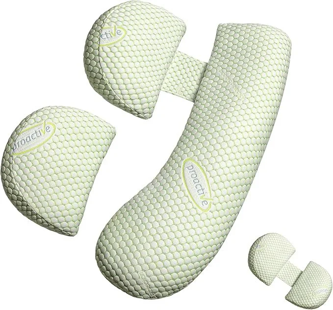 A set of massage pillows and rollers with textured surfaces, labeled 'active,' 'proactive,' and 'product'.