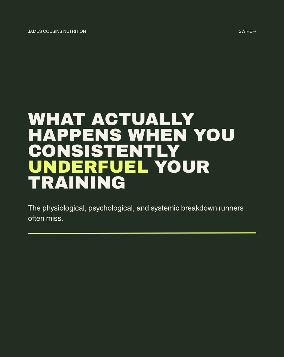 What actually happens when you consistently underfuel your training? Swipe to find out. 

#running #plantbasednutrition #sportsnutritionist #vegannutritionist #jamescousinsnutrition