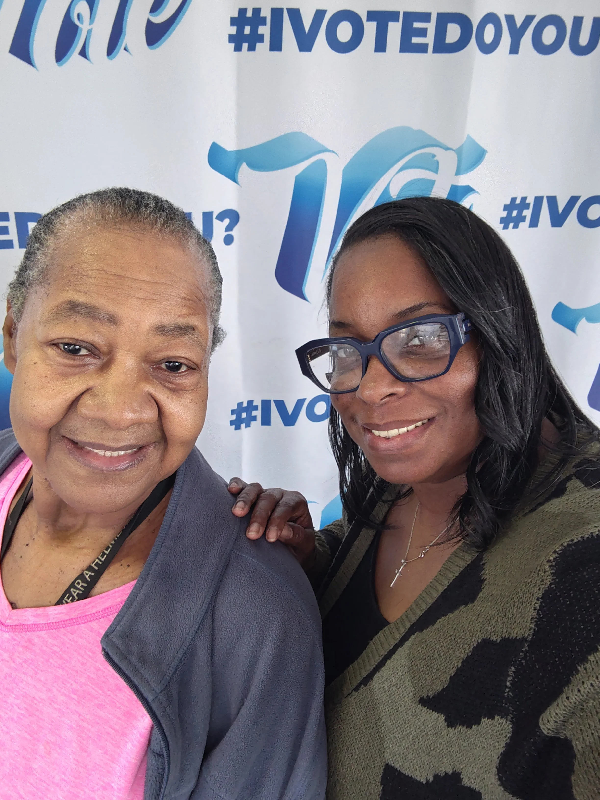 Doreen Wade (left) and LaTesa Arnold (right) at early voting.