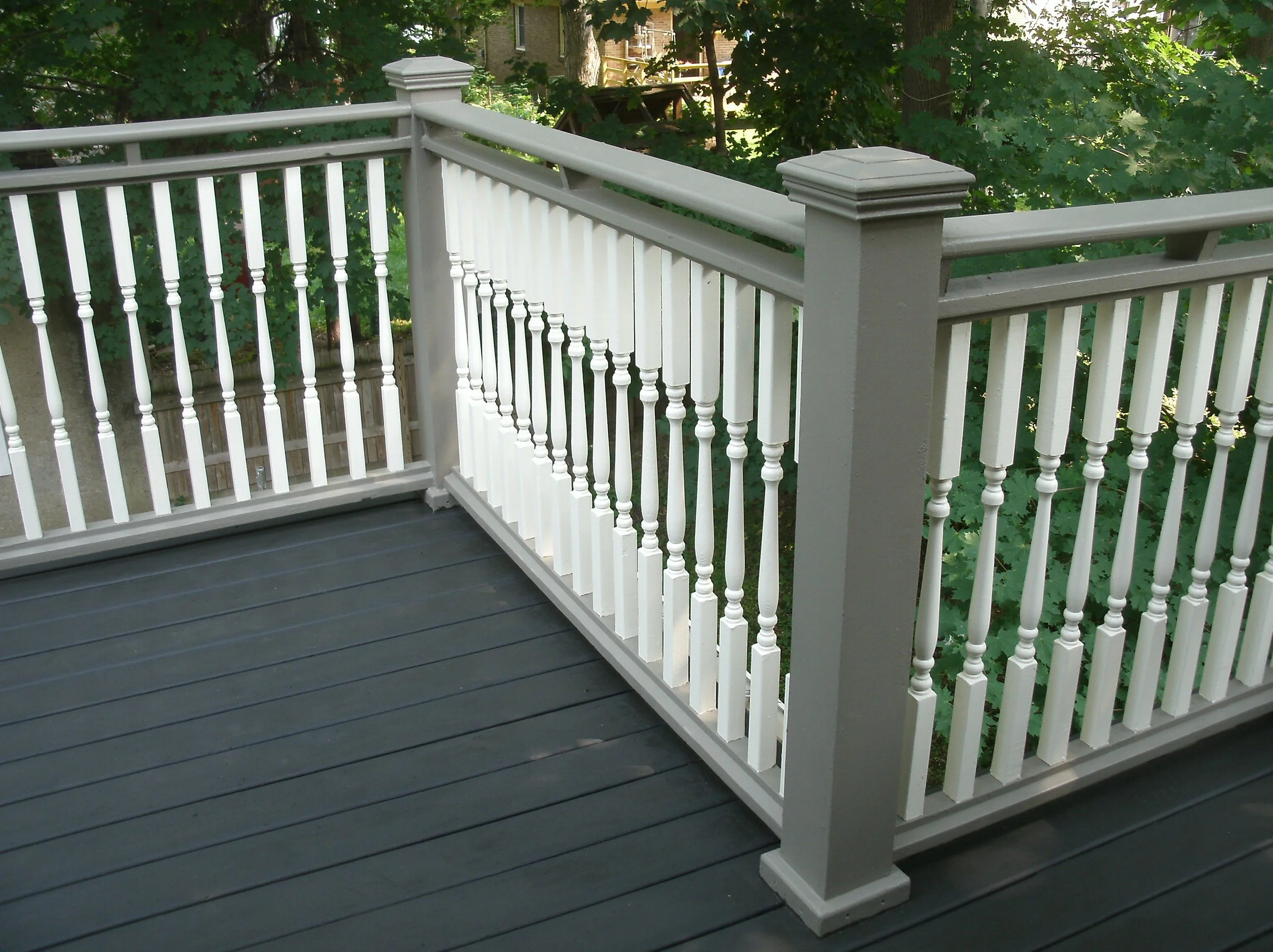 Another view of the painted rails and the painted decking.
