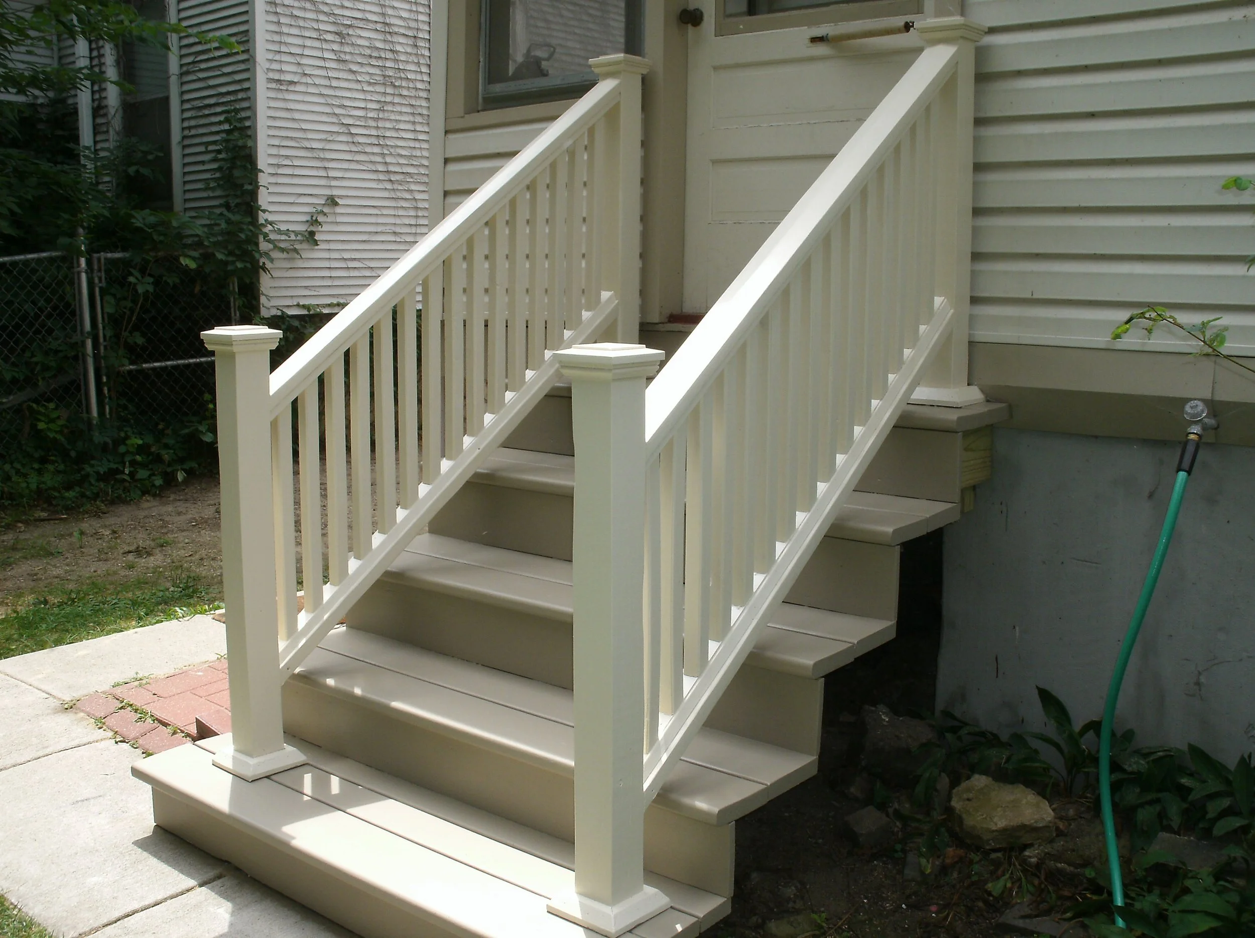Side view of the new back stairs painted.