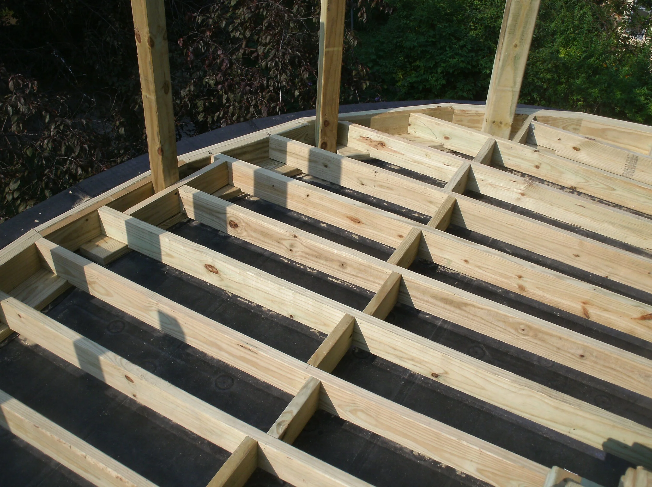 Rounded end all joists and posts installed.
