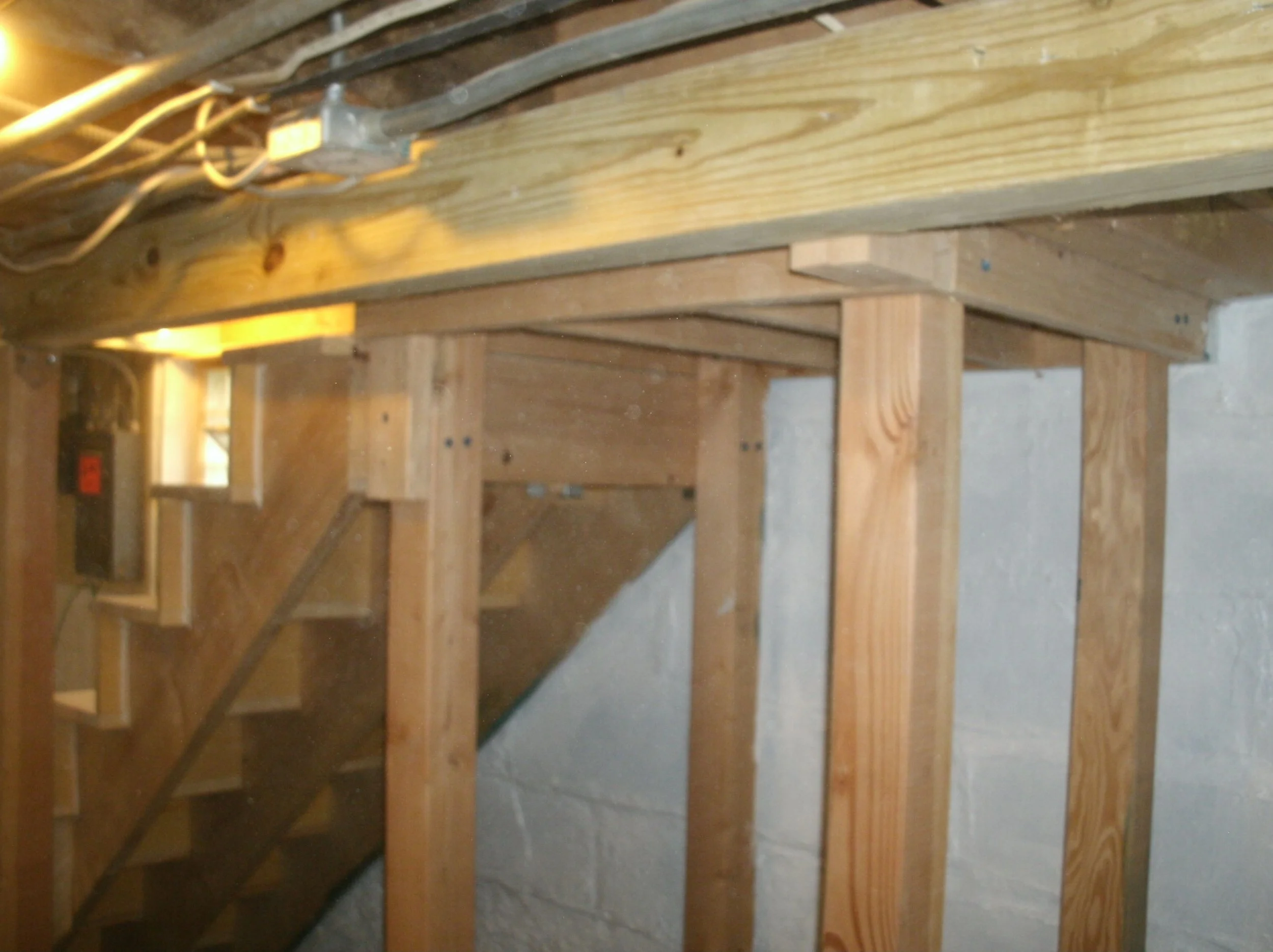 View of new double top 2 x 10 joist and some of the new support posts
