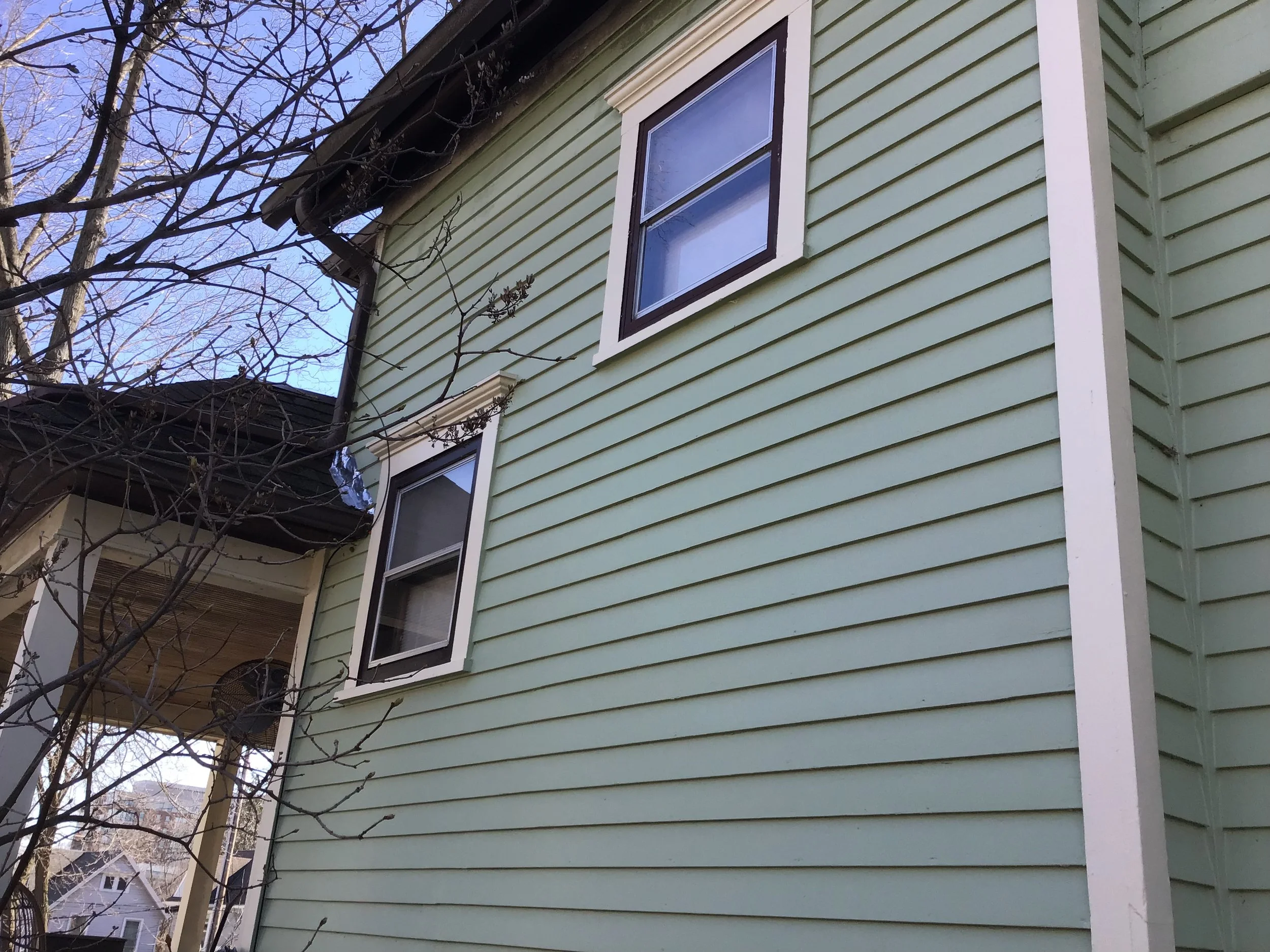 Windows siding finished and painted. Another view of the flashing.