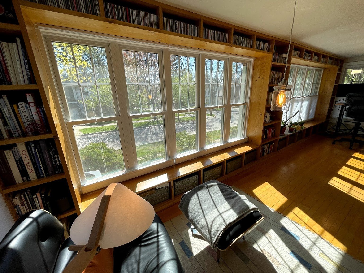 Dramatic view of the long window wall