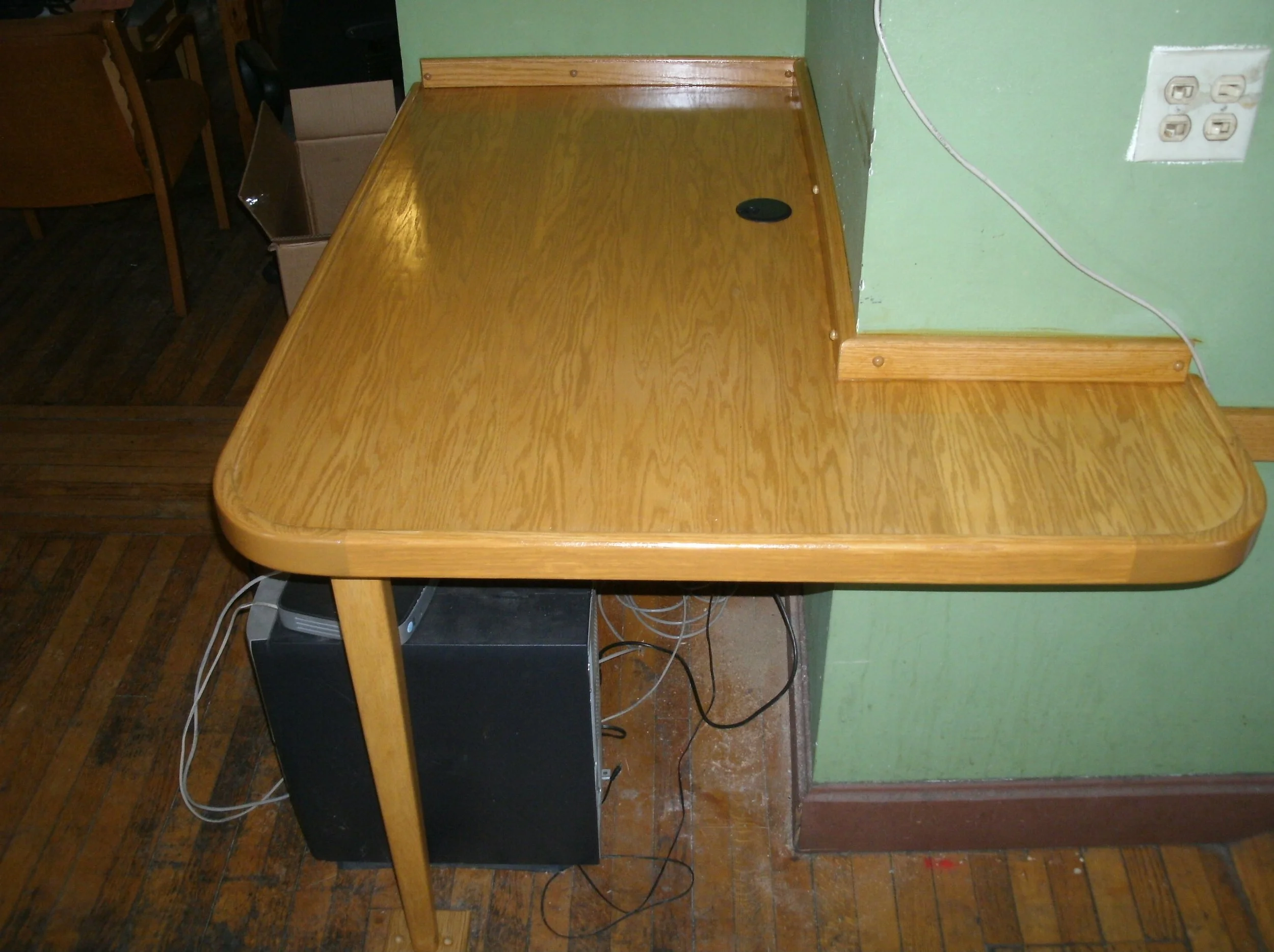 A small communal desk to fit an odd niche