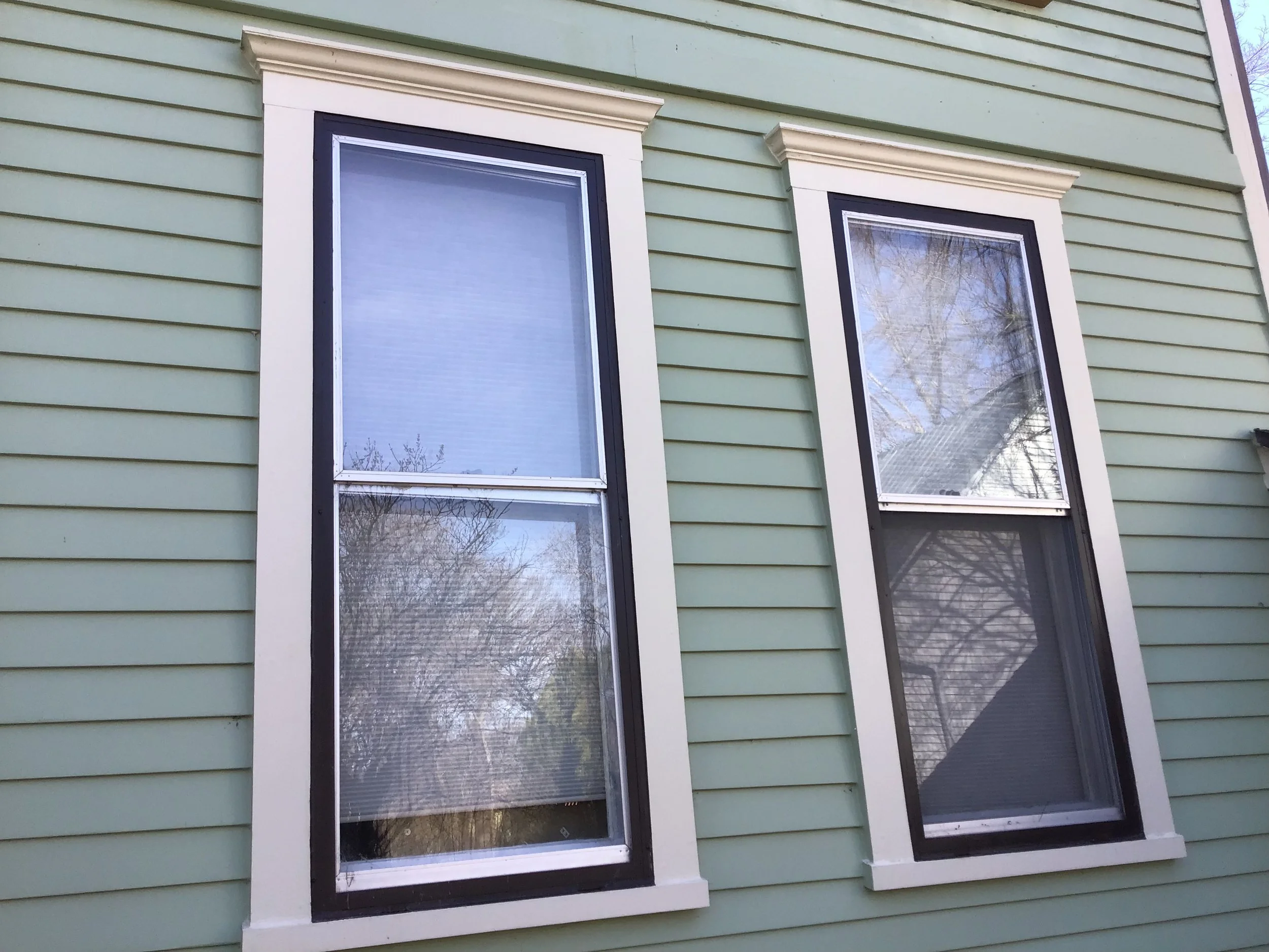 Another view of the two windows finished and painted.