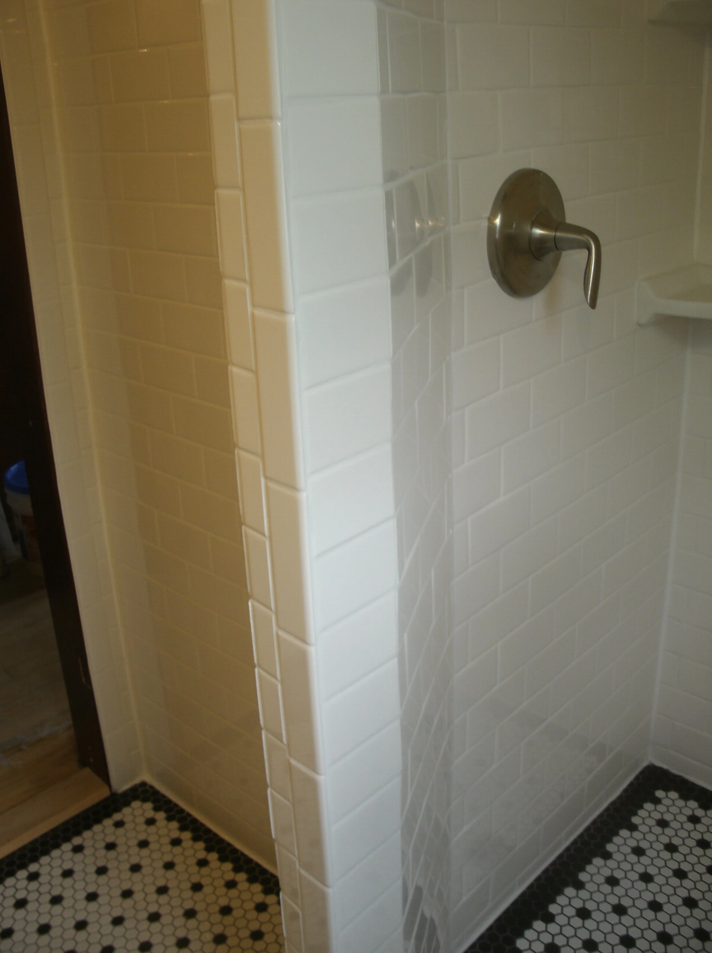 A view of the shower enclosing wall, I built and completely tiled