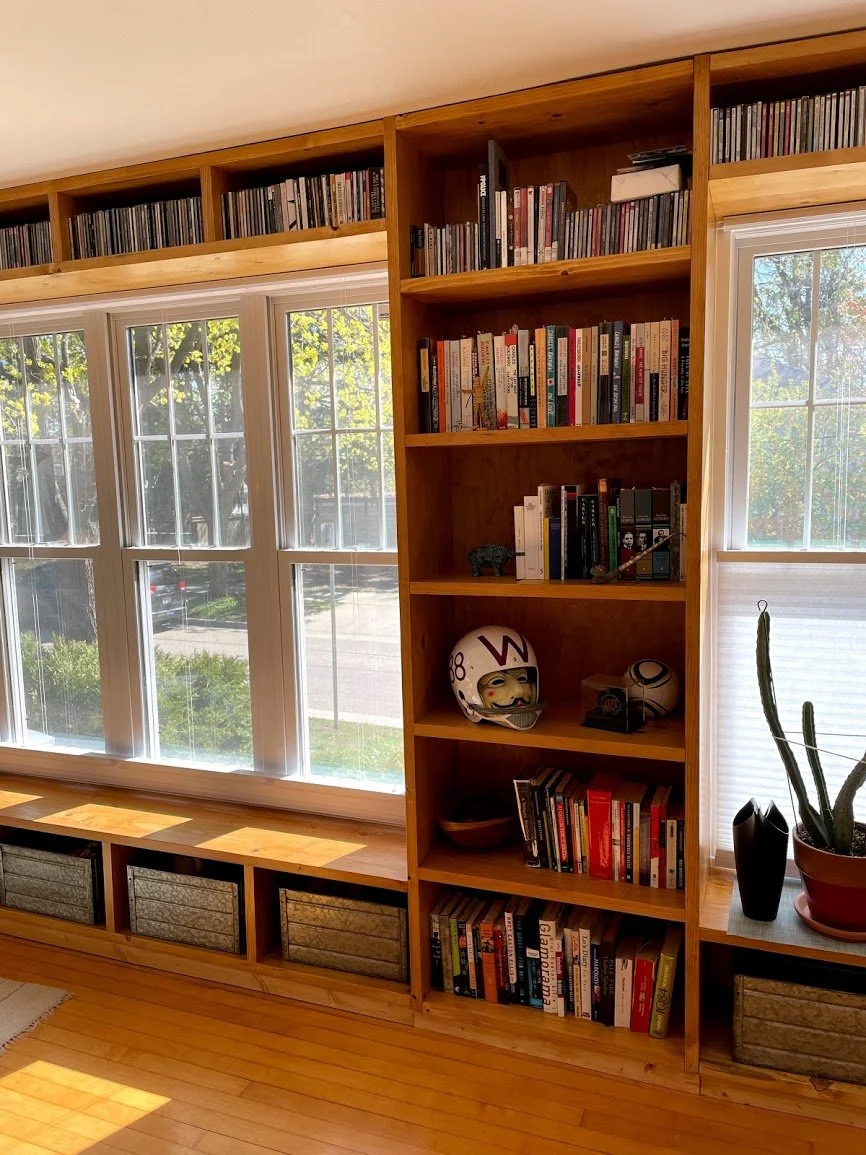 Partial view of the long window wall with moved in details.