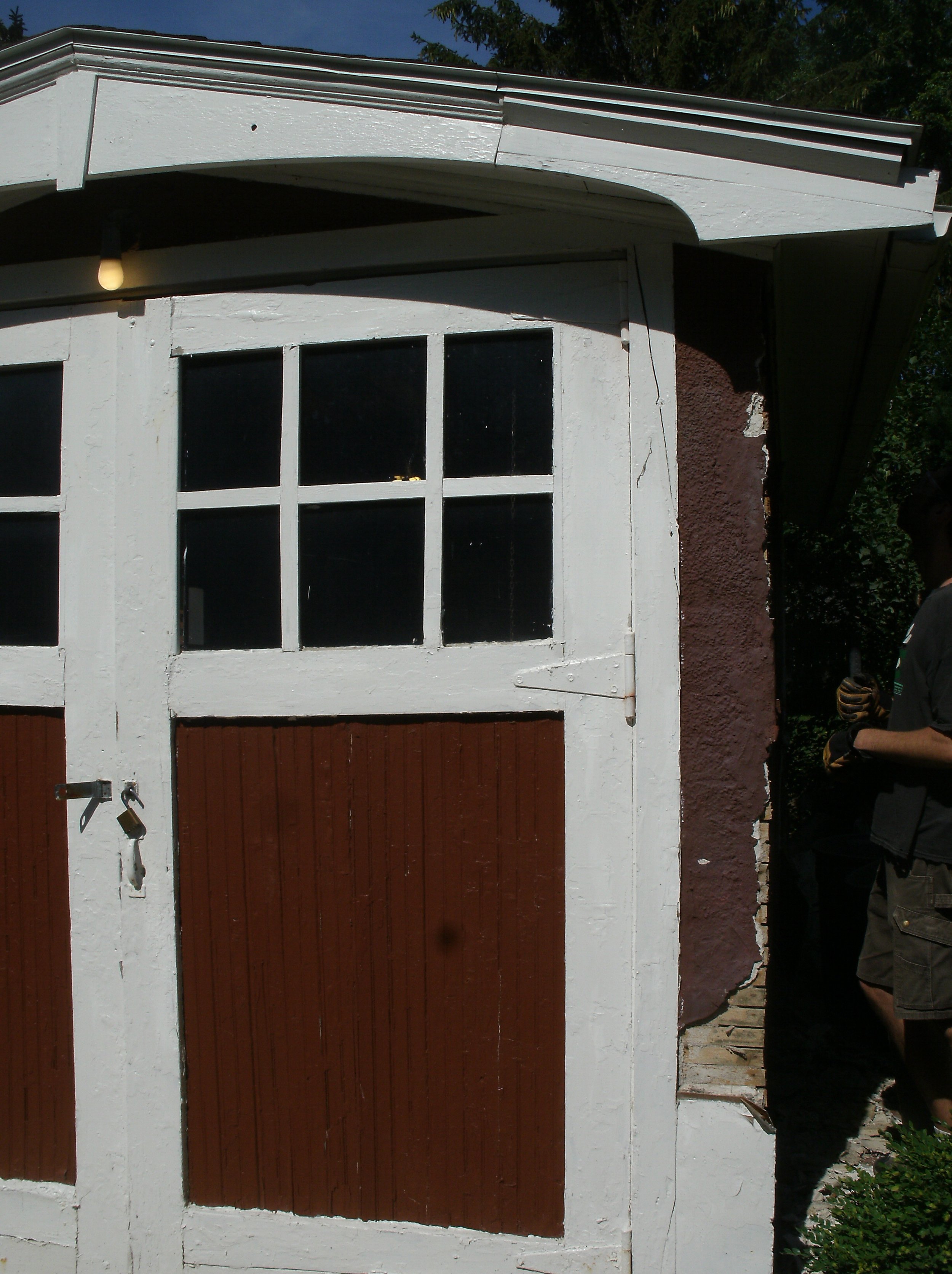 A view of the old, sagging, but charming wooden doors