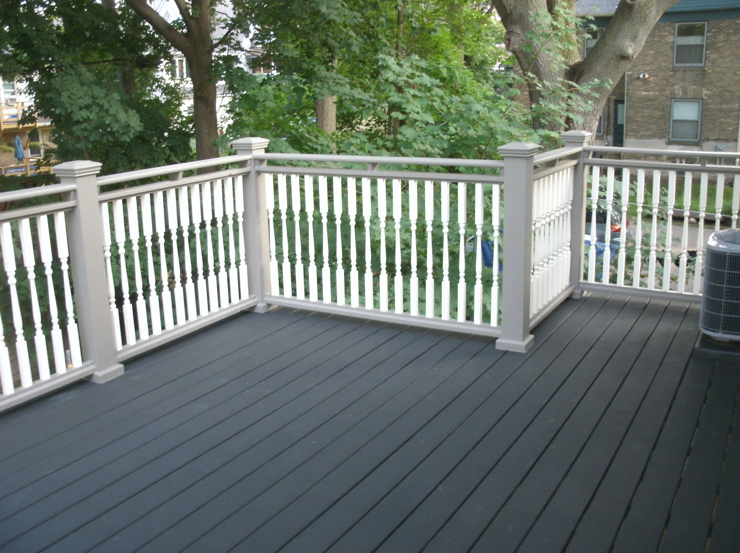 Another view of the painted rails and the painted decking.