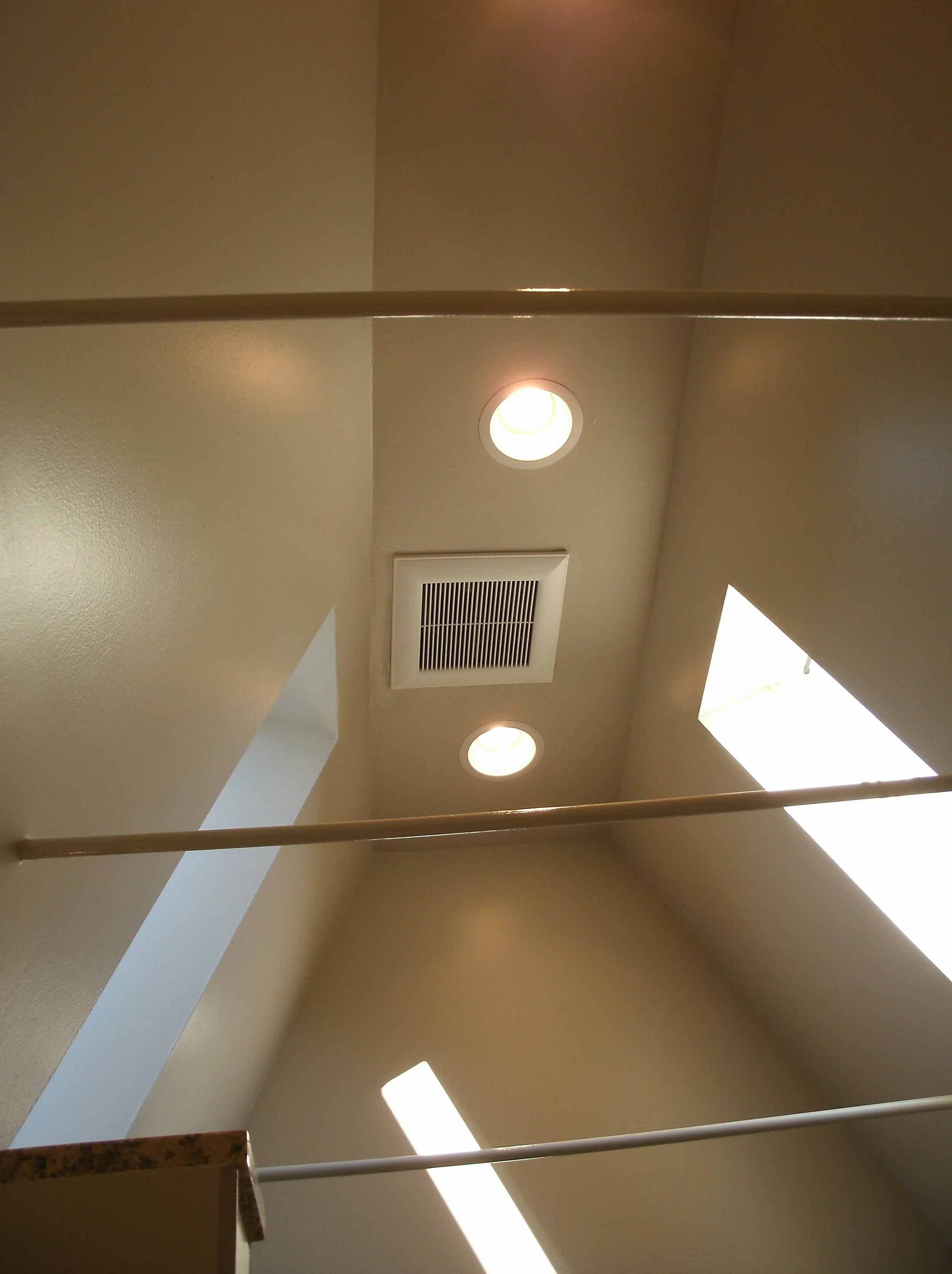 Wall with light shadow is wall between attic and bathroom