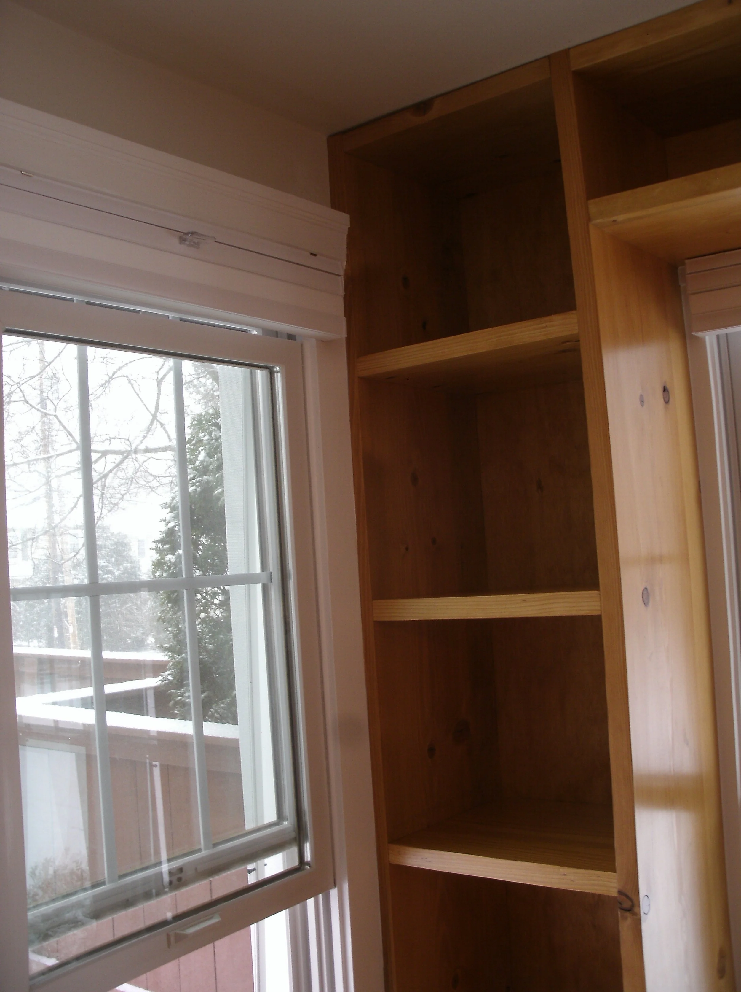 View of the top window trim, and how it intersected with the new shelves