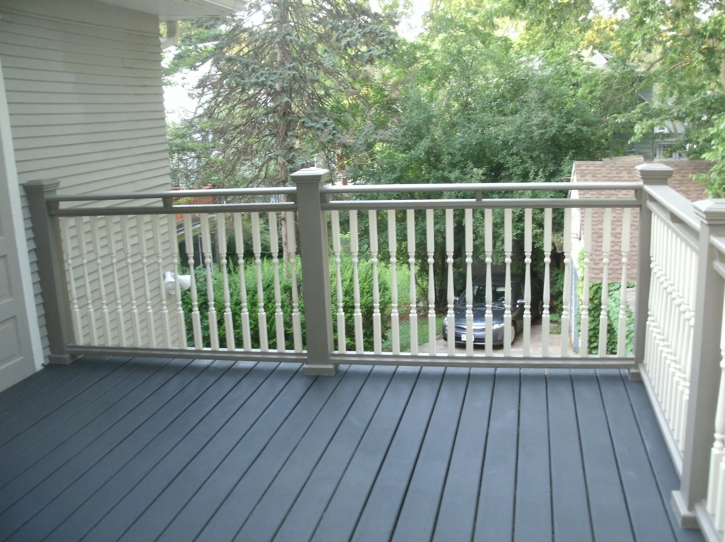 Another view of the painted rails and the painted decking.
