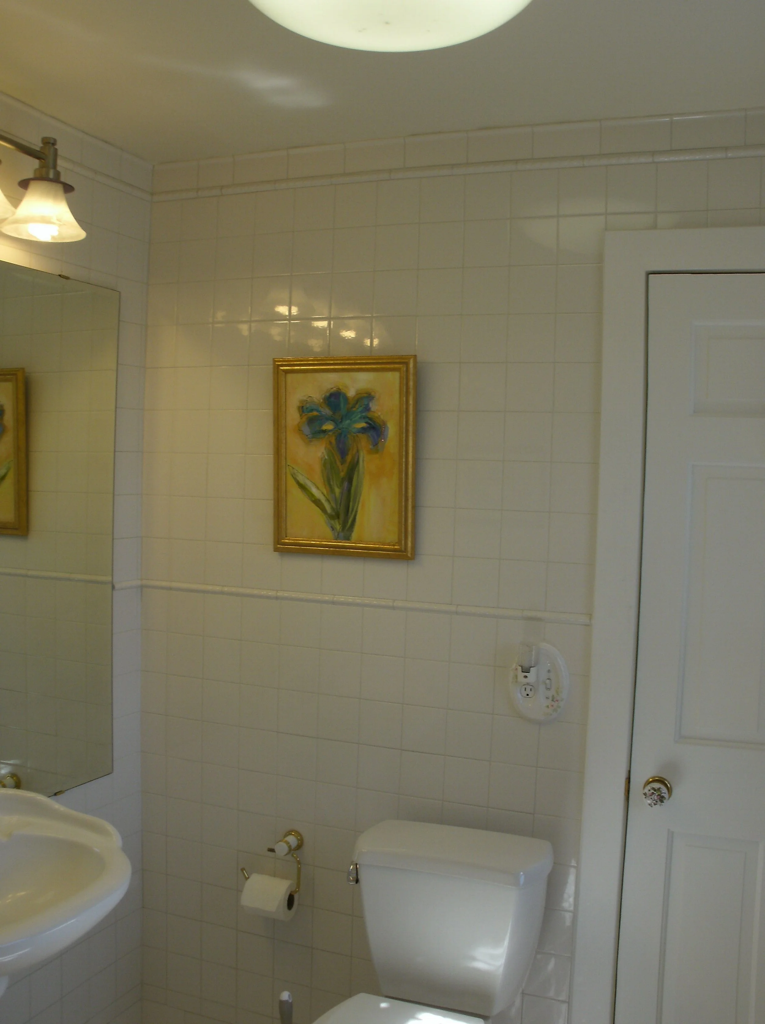 View of the wall with the door, toilet