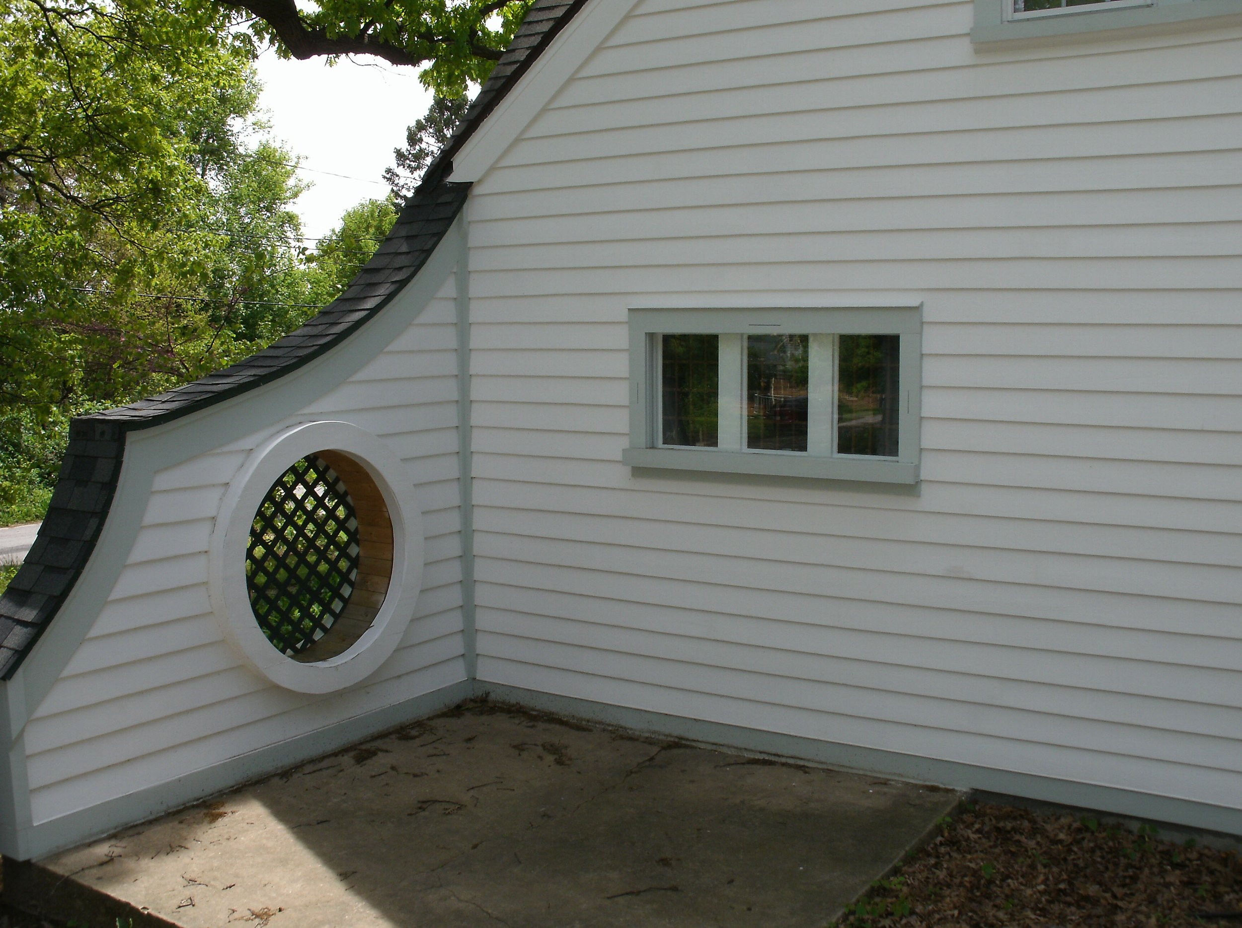 There was a funky little used patio doors, which I removed and put in the three windows.