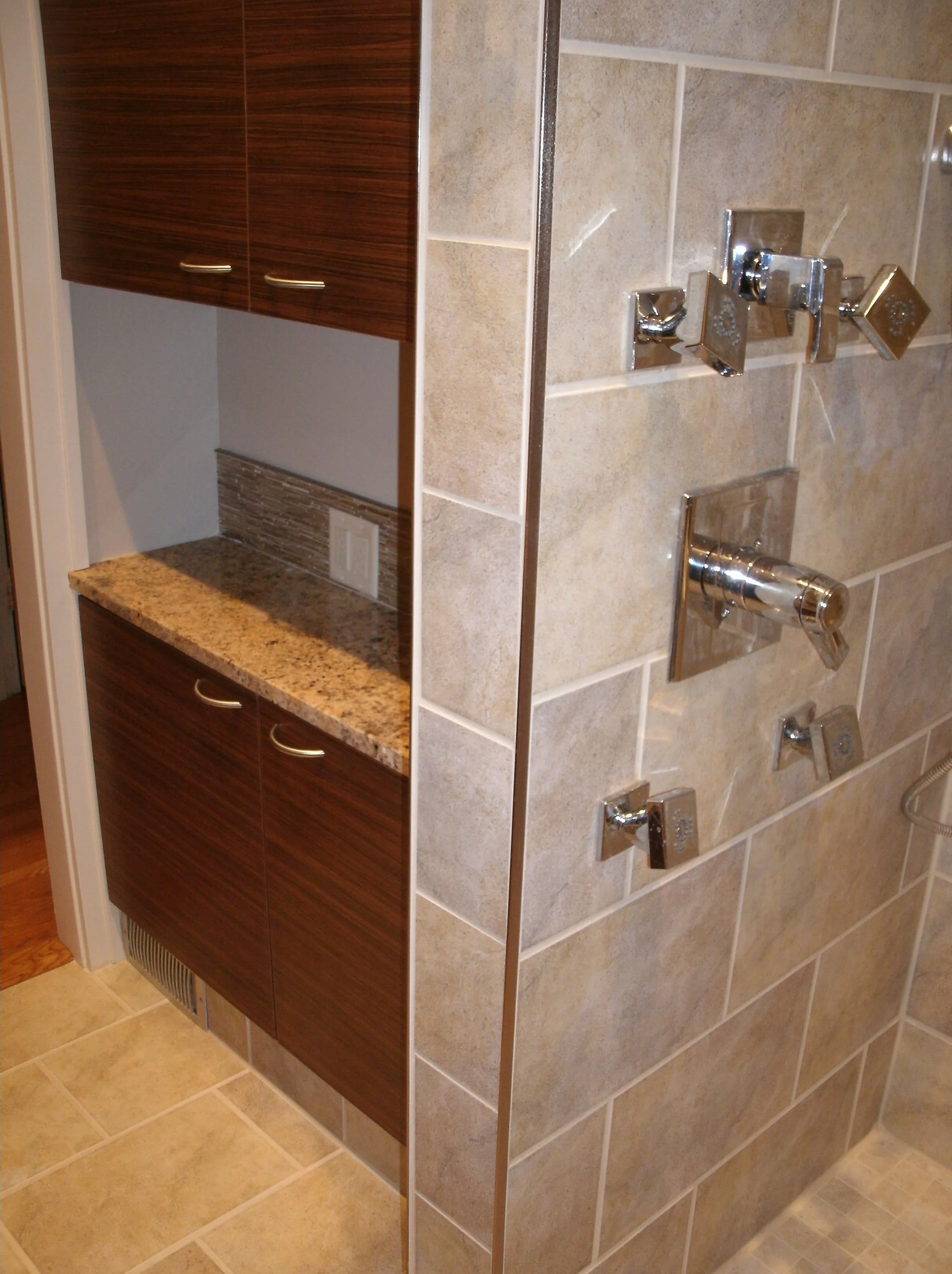 Head wall, shower wall with plumbing in after tiling