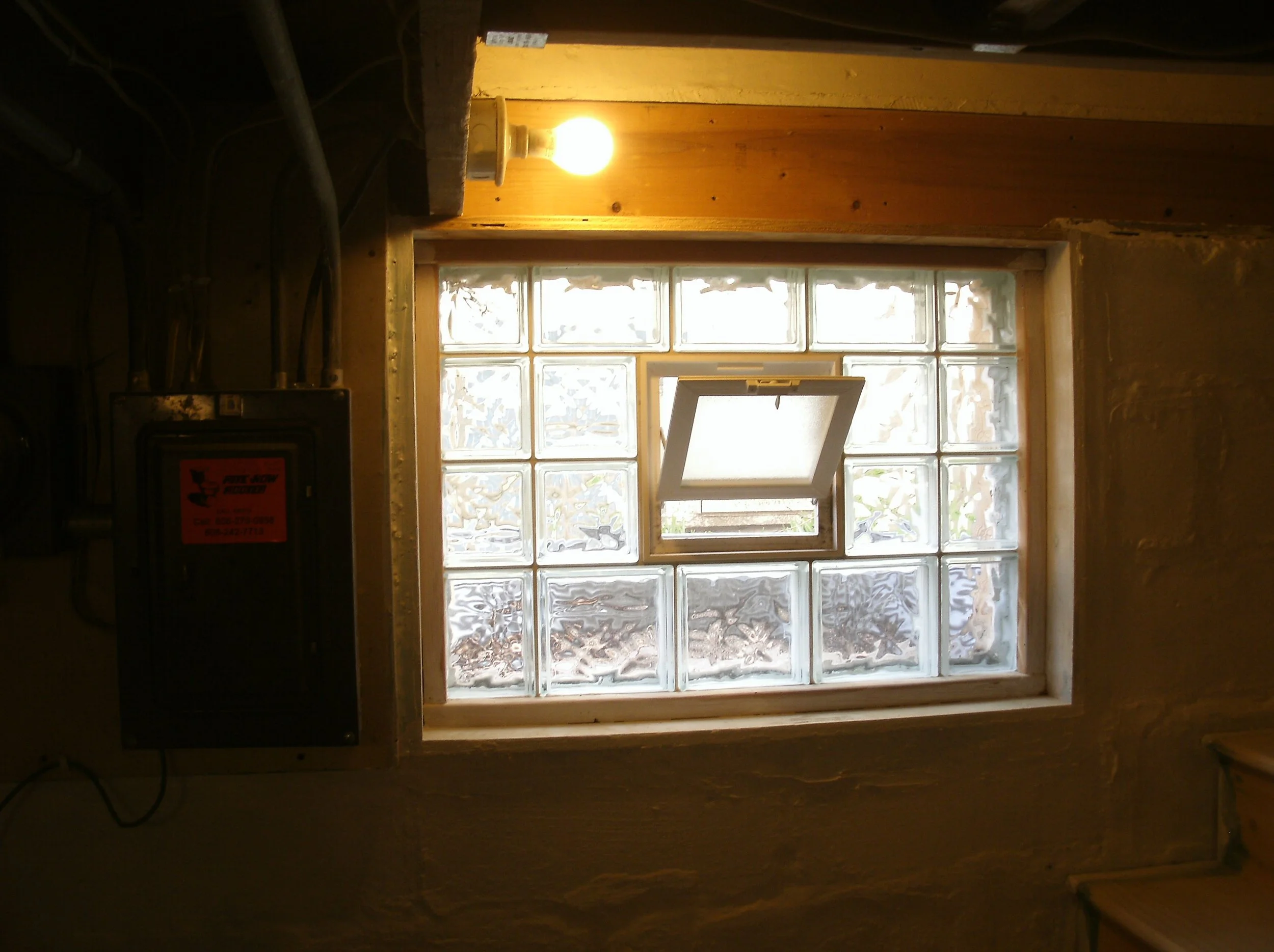 Glass block window unit with mood lighting