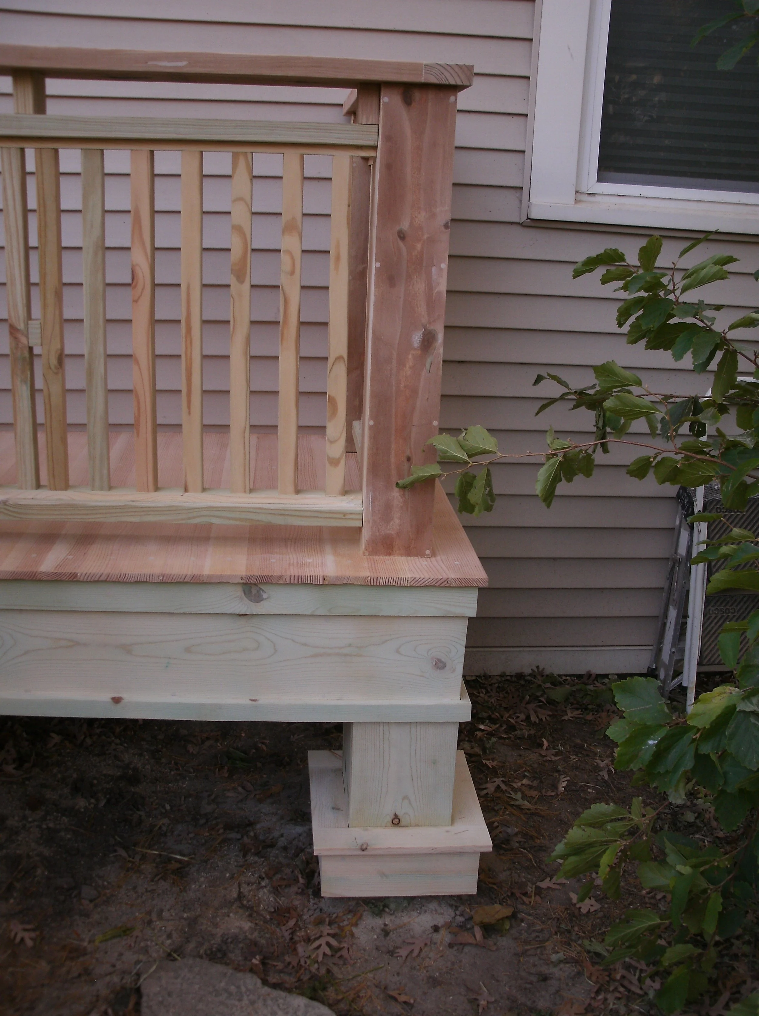 A view of one end of the deck and a clear shot of the column trim