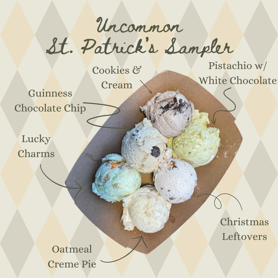 six ice cream sampler with St. Patrick's ice creams