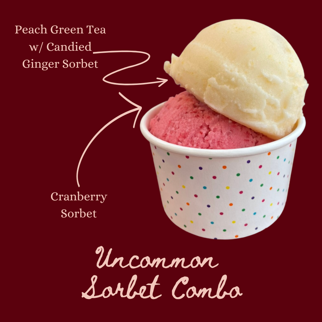 medium cup with cranberry sorbet and peach green tea sorbet