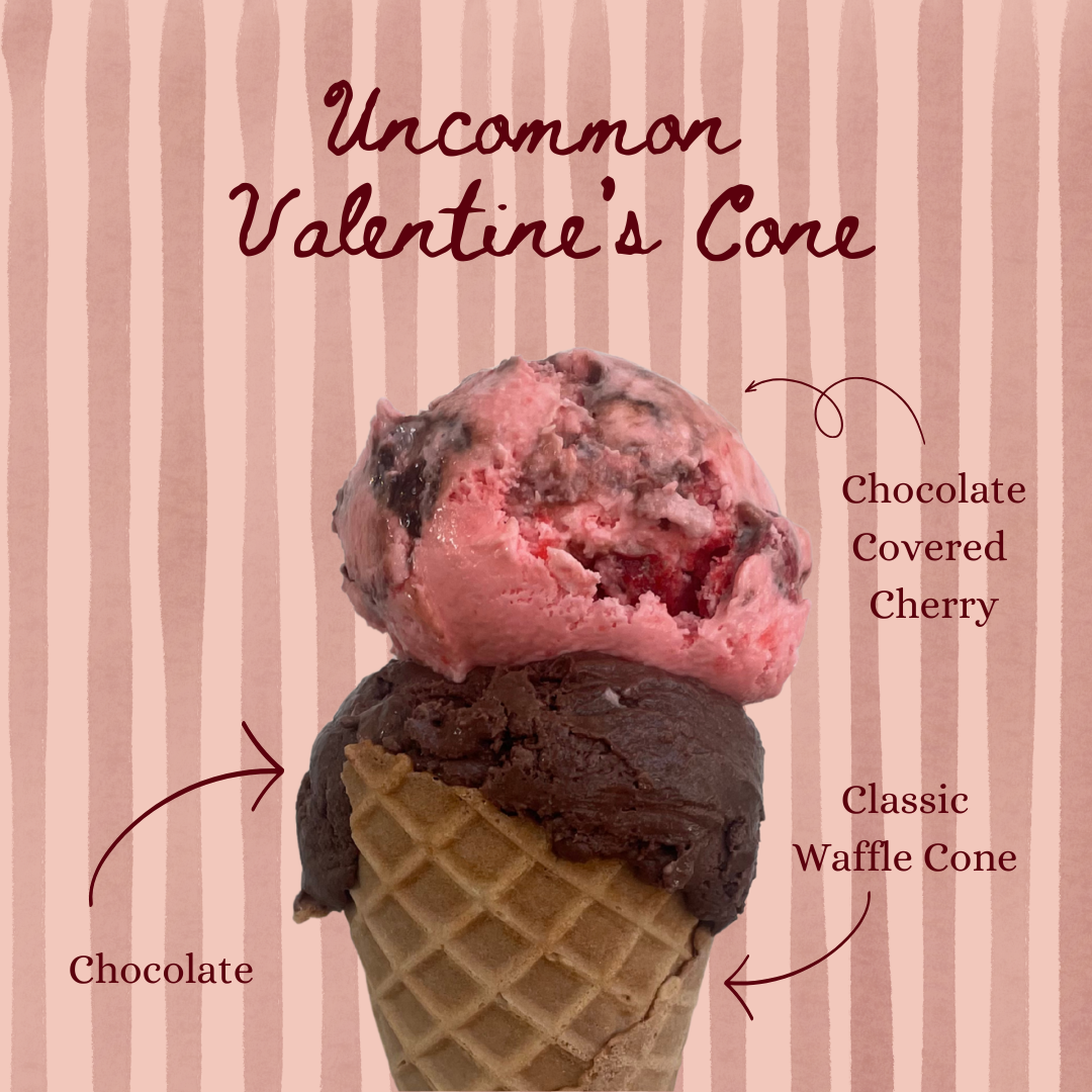 waffle cone with valentines ice cream flavors