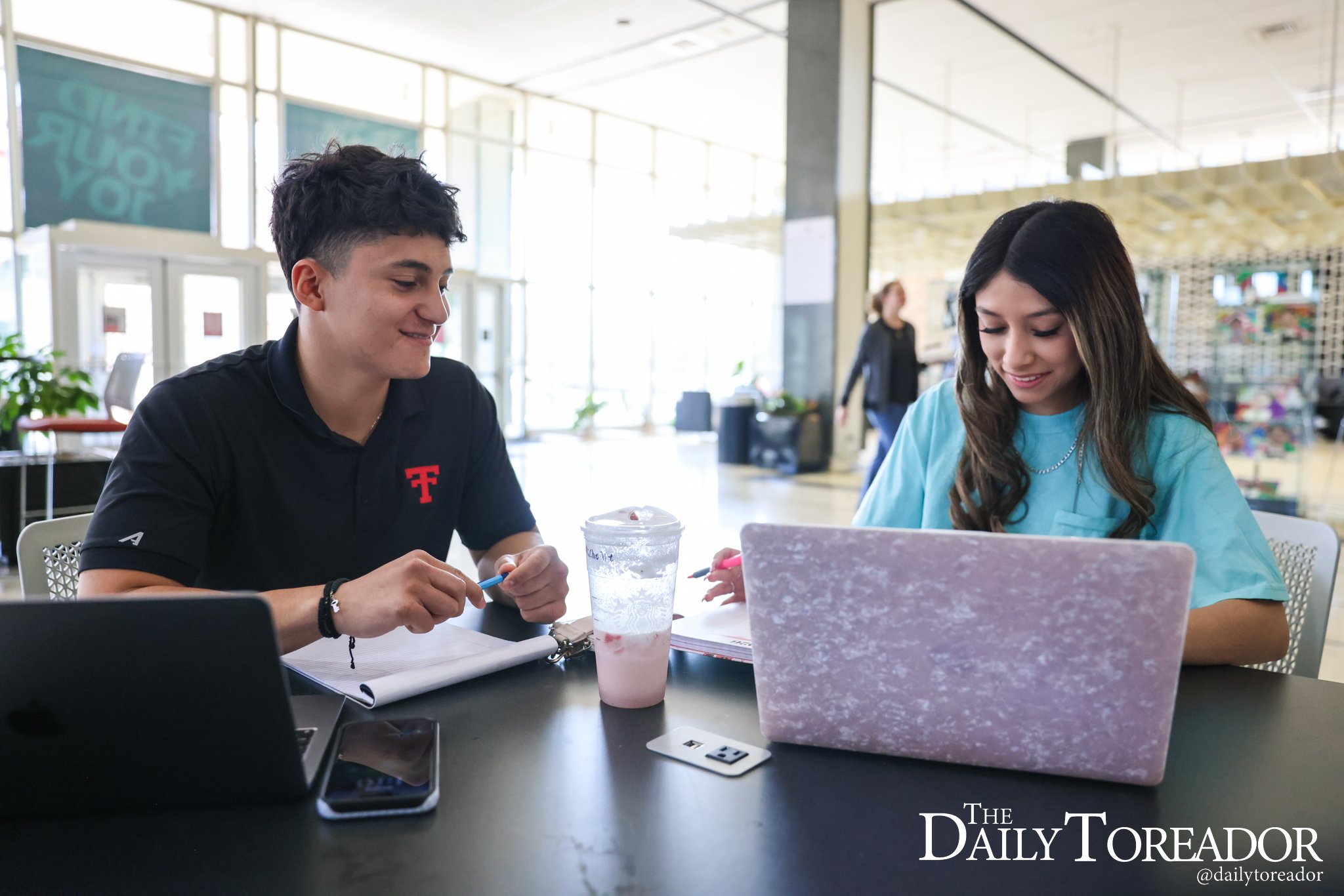 Aguirre joins his girlfriend in the library to study and talk about their days.