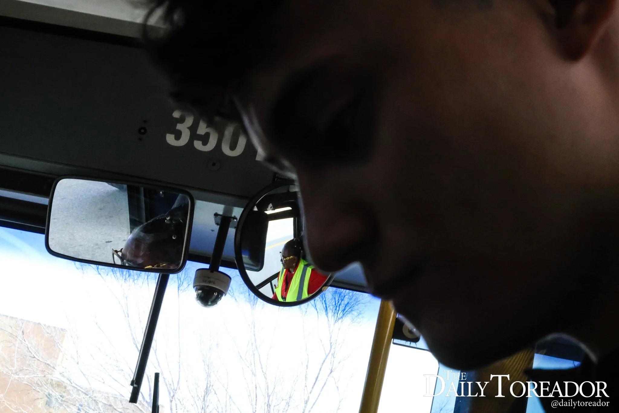 Juan Aguirre, also known as the “TTU Barber,” rides the bus to the center of campus to go to class and study.