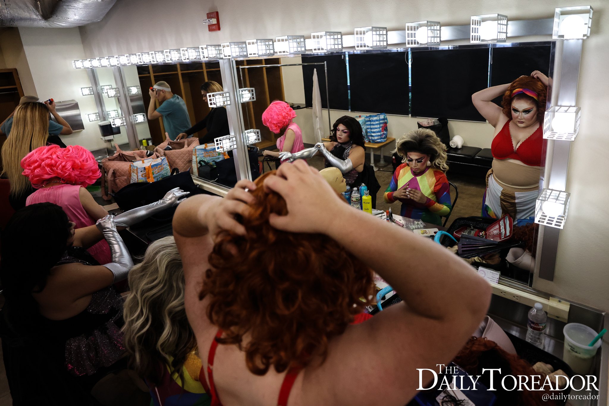 Lubbock drag queens get ready in the dressing room prior to performing at Lubbock PRIDE's Pride Fest at the Louise Hopkins Underwood Center for the Arts in downtown Lubbock, June 28, 2025. After the recent backlash after 2024's Pride Fest, which led 