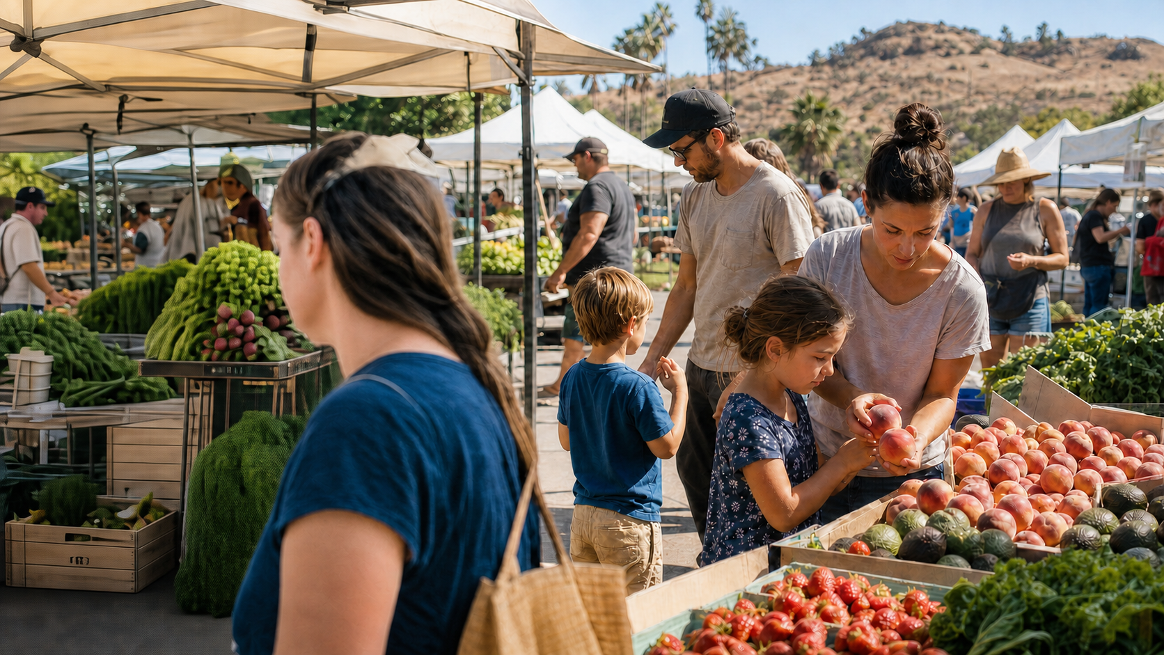 Local farmers market in North County San Diego a place to find community and hang out with other families.
