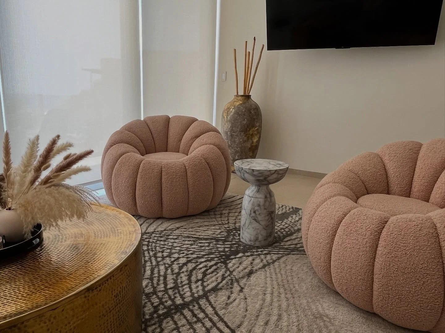 Details of a modern living room. Had fun working with lots of patterns and textures for this one.