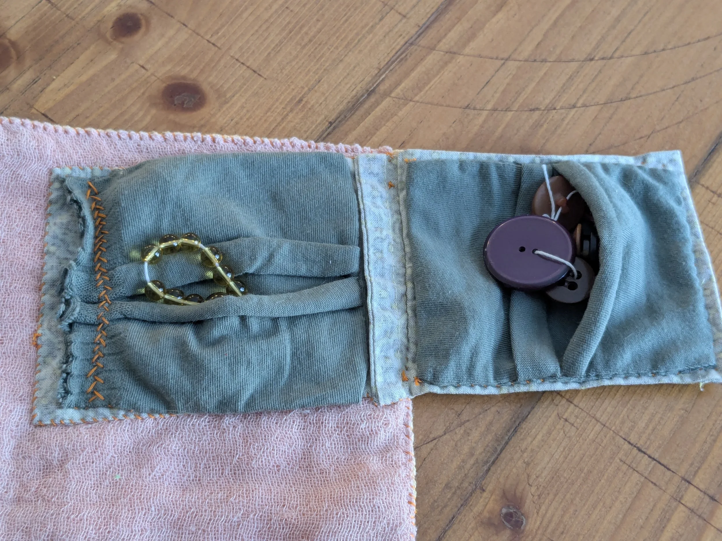 Slow-stitched sewing kit for your slow stitch projects.  All fabric and notions are upcycled and second-hand.