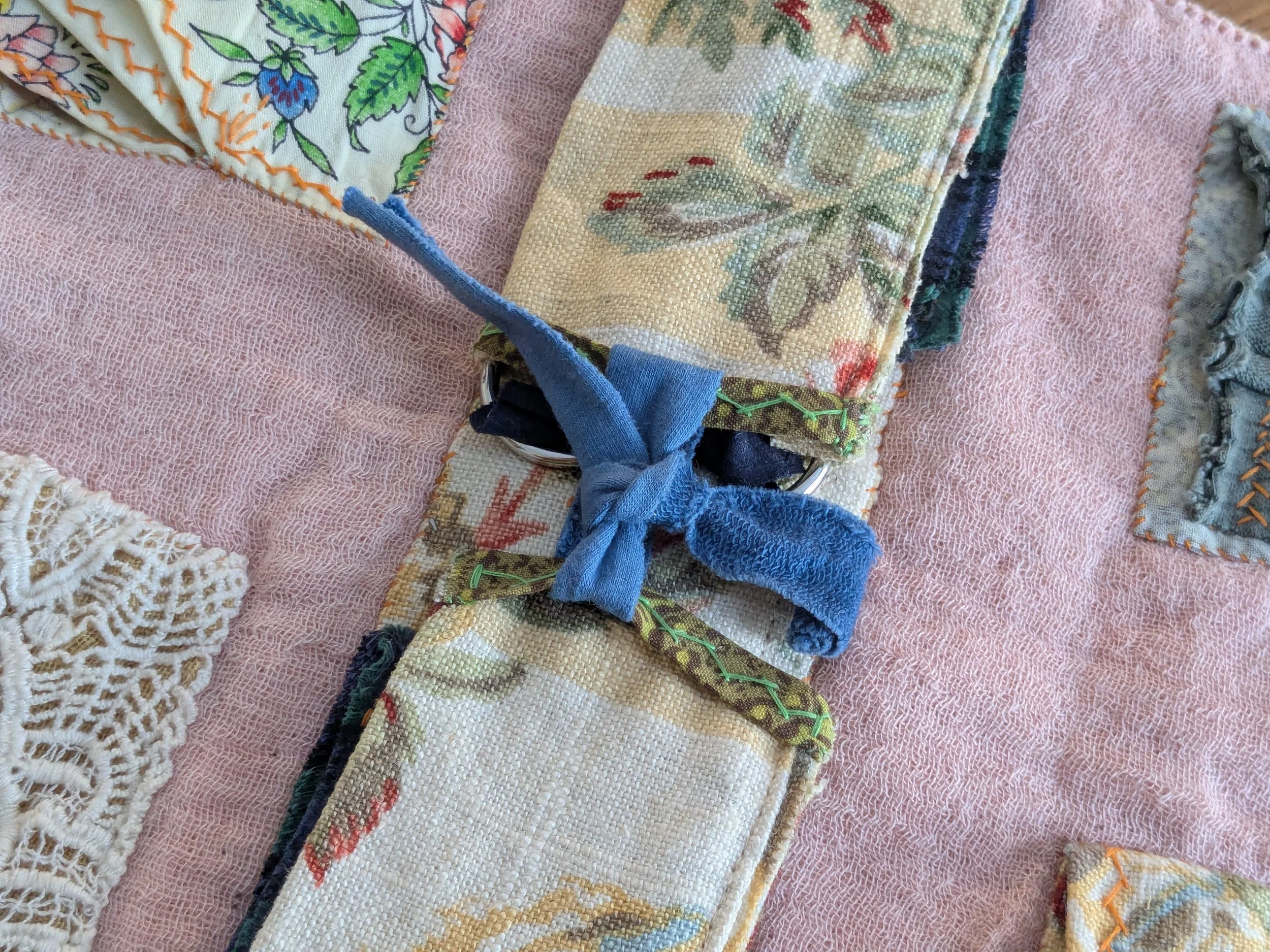 Slow-stitched sewing kit for your slow stitch projects.  All fabric and notions are upcycled and second-hand.