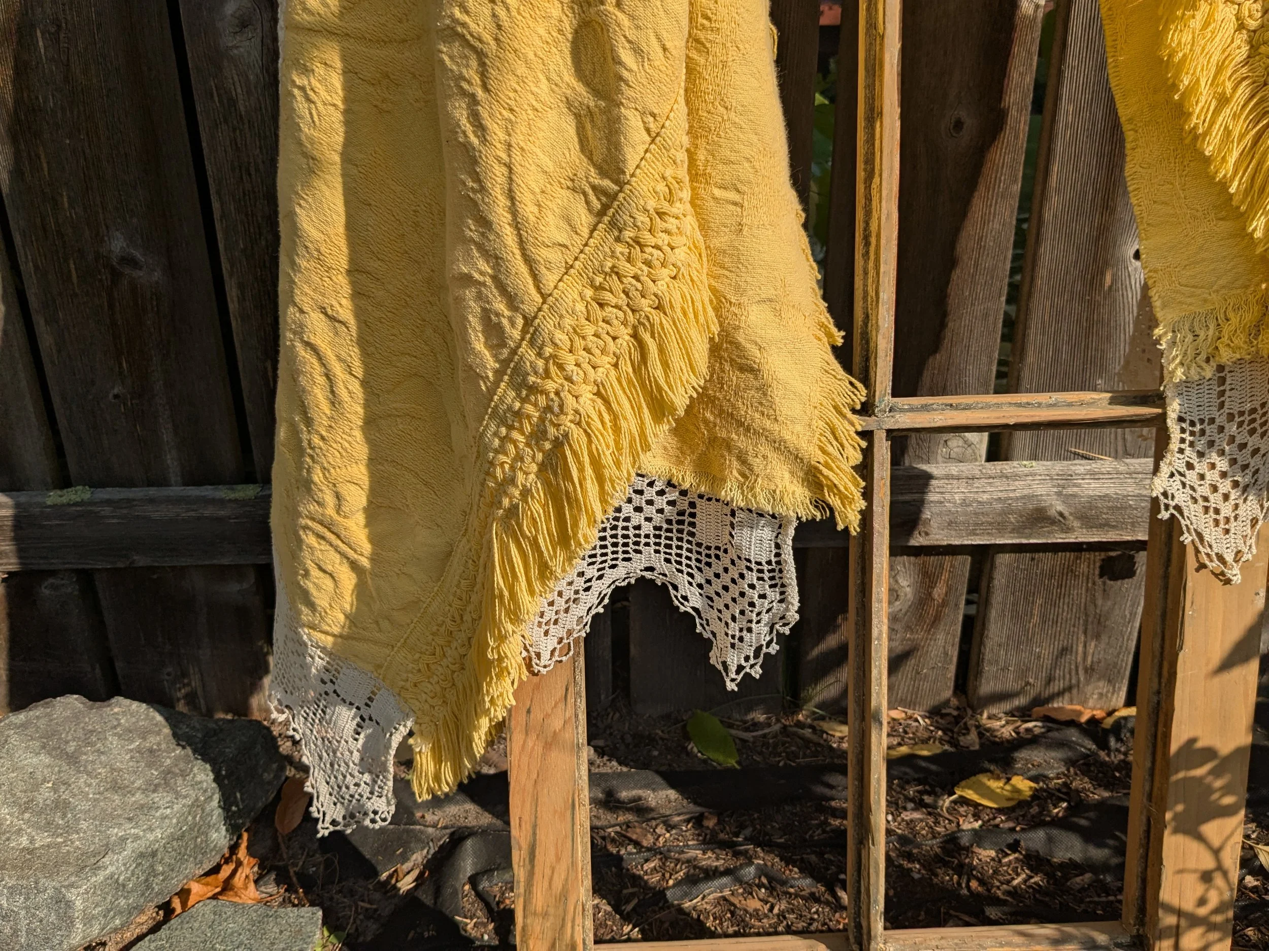 Beautiful cozy throw blanket shawl with upcycled vintage, antique and repurposed doilies and lace.