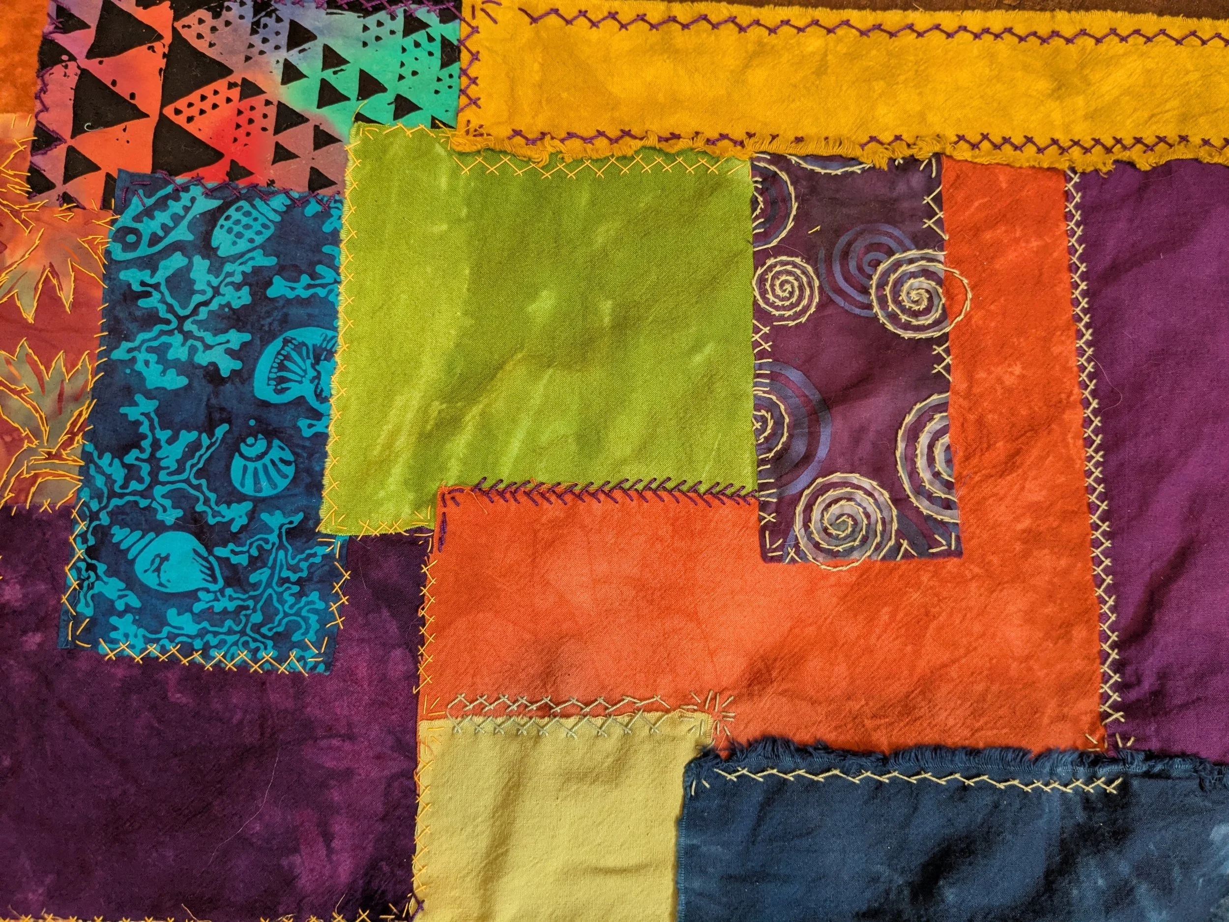 Handsewn blanket using embroidery and applique.