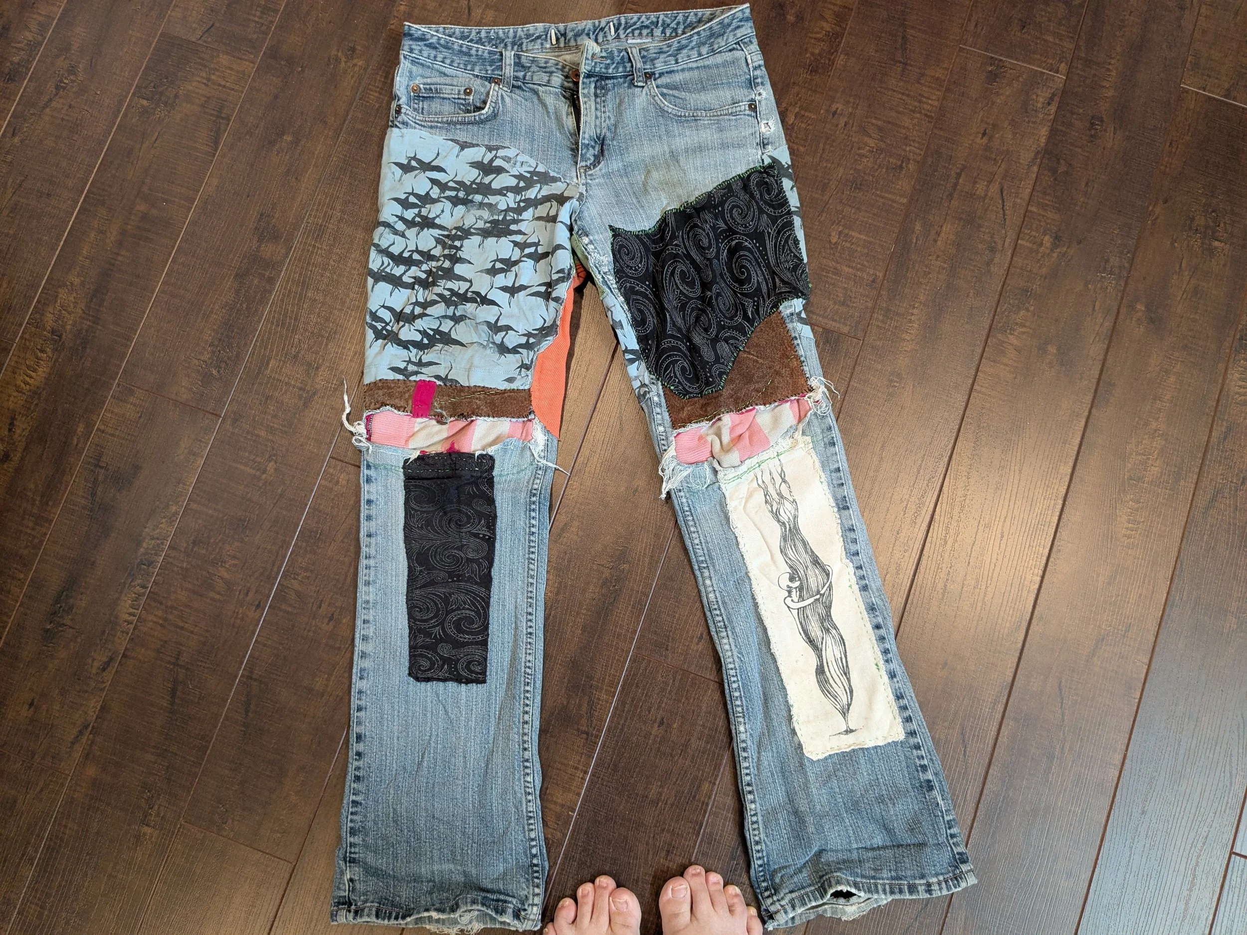 Visible mending using patchwork.