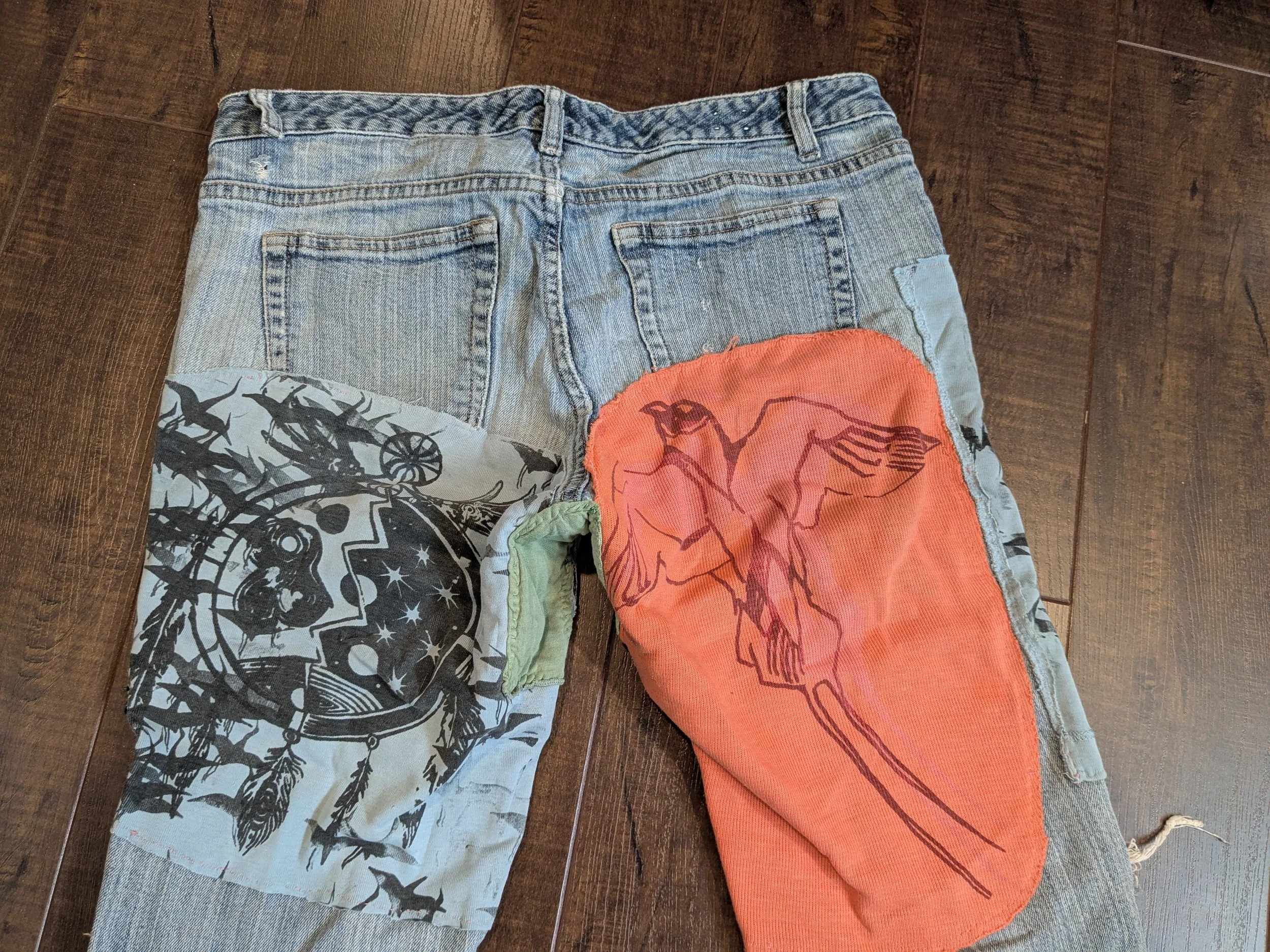 Visible mending using patchwork.