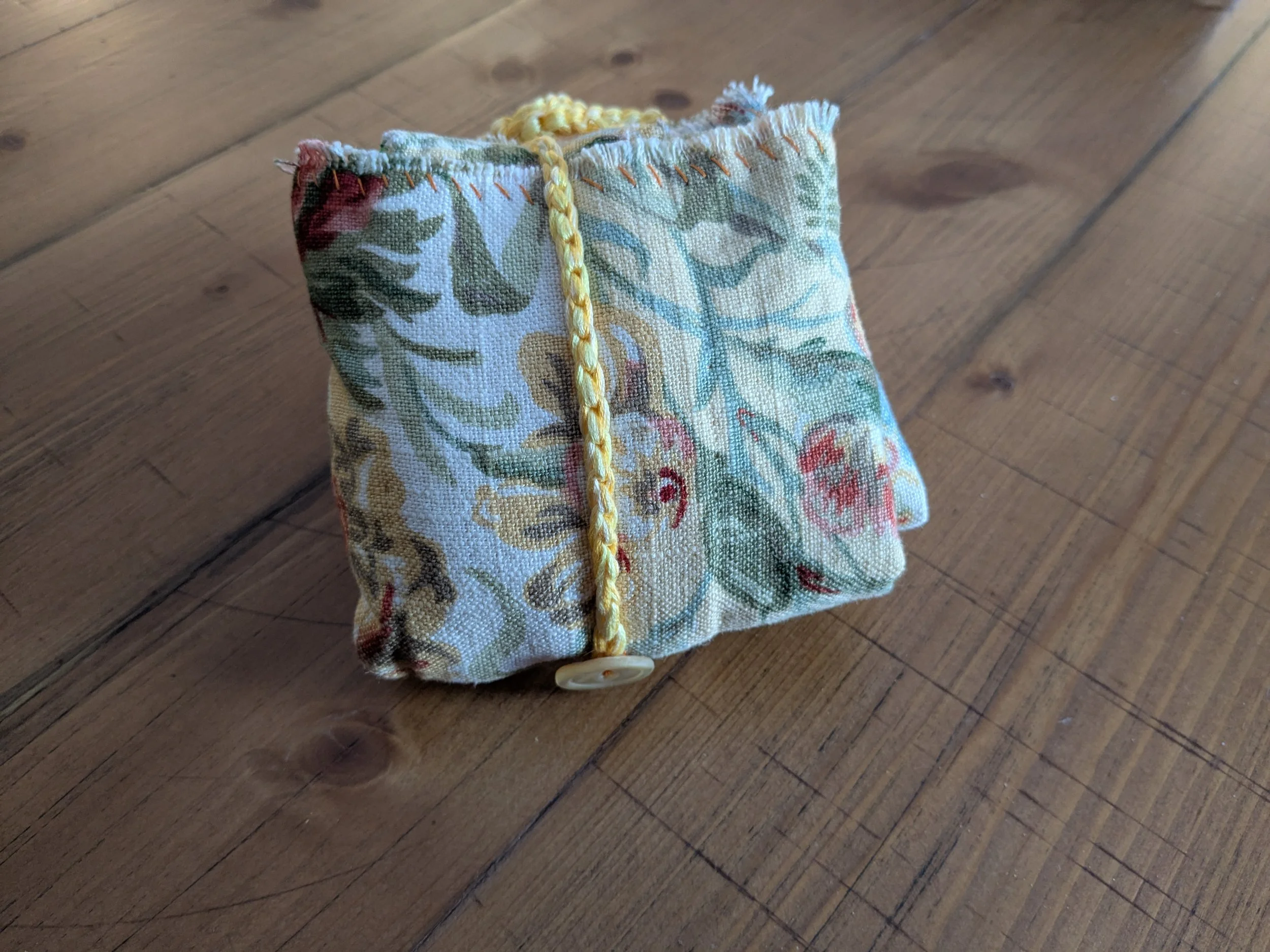 Slow-stitched sewing kit for your slow stitch projects.  All fabric and notions are upcycled and second-hand.