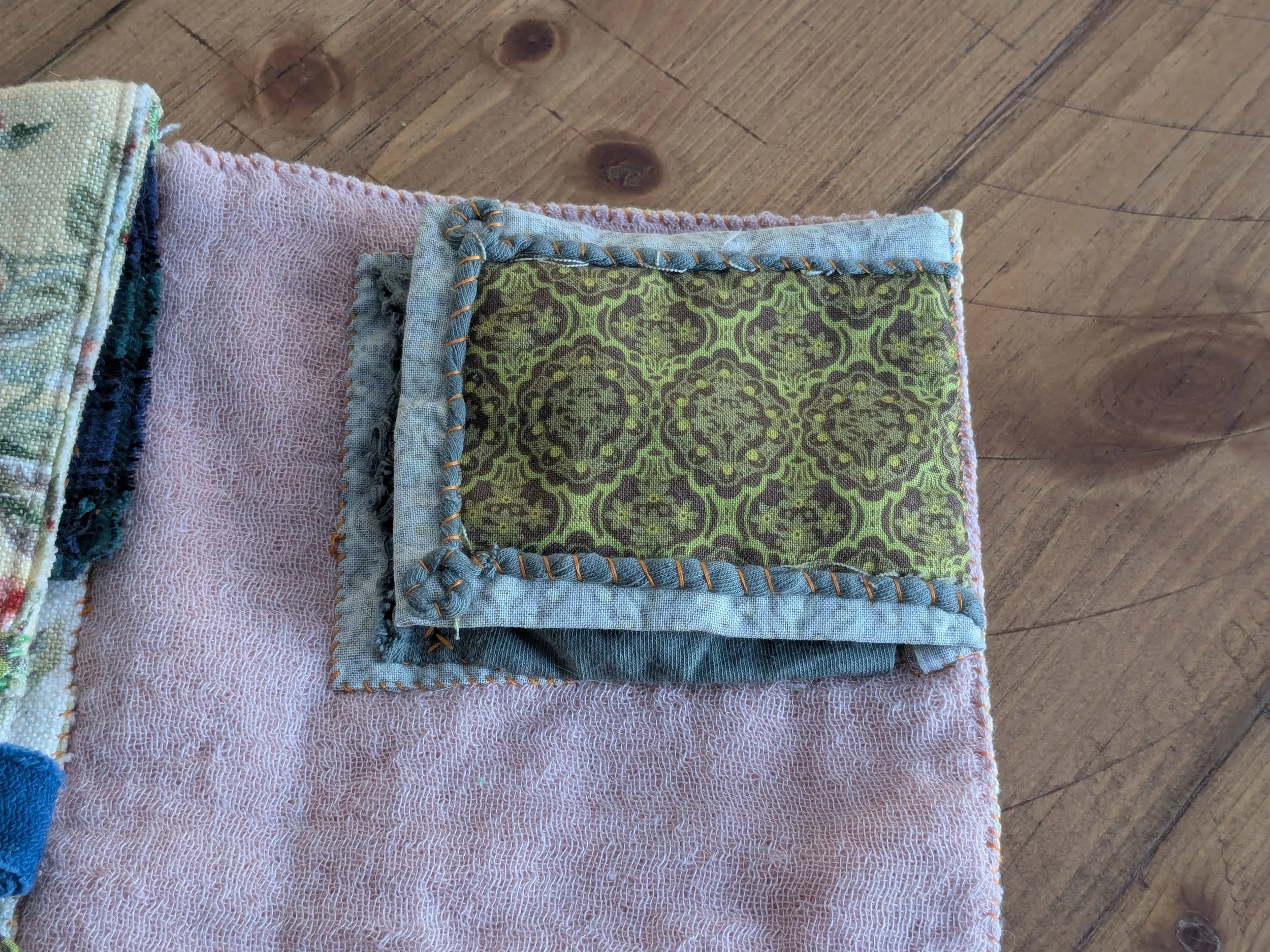 Slow-stitched sewing kit for your slow stitch projects.  All fabric and notions are upcycled and second-hand.