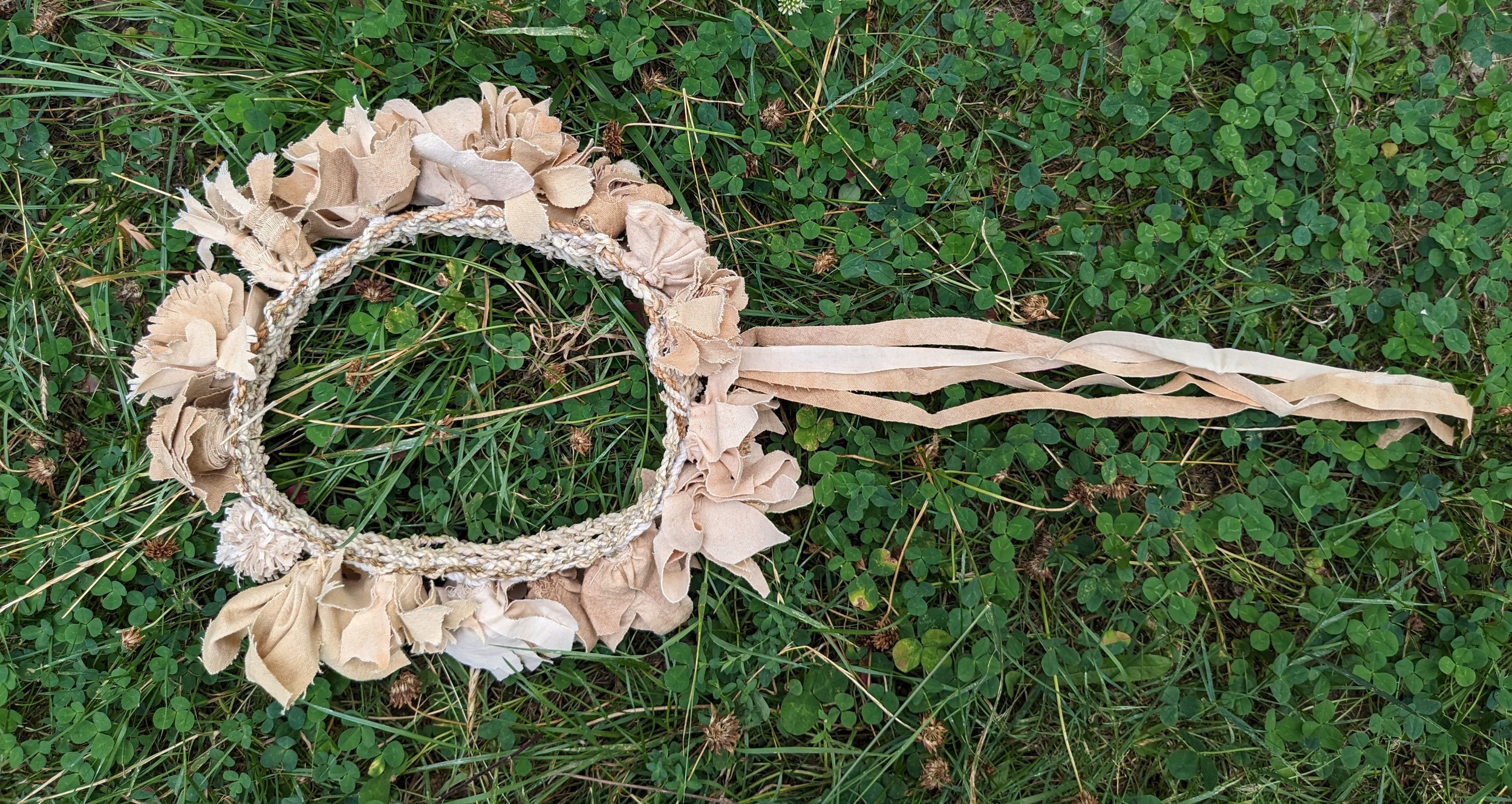 Example of pale brown swatches used to make fabric flowers and ribbons for a Vinok.