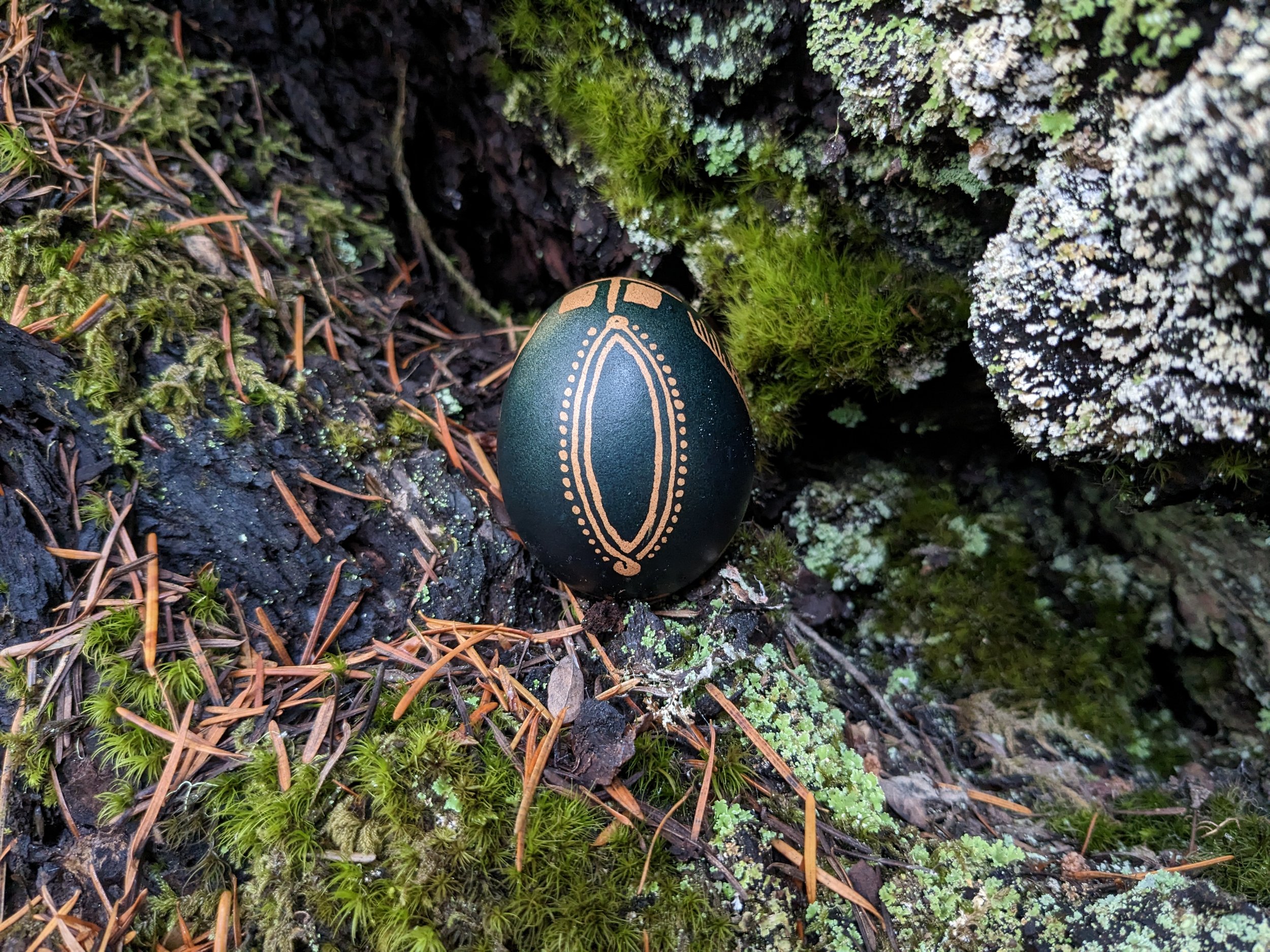 Naturally dyed Pysanka as part of the death rites blessings.