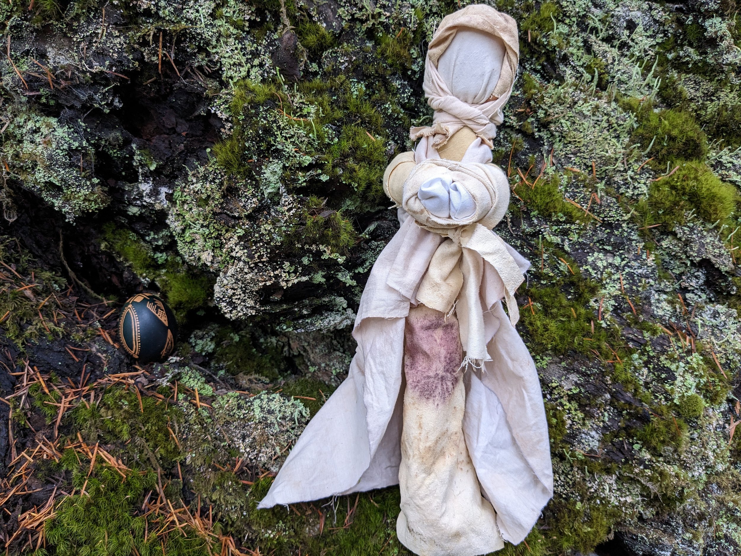 Motanka with sunflower eco-printed skirt and naturally dyed clothing.