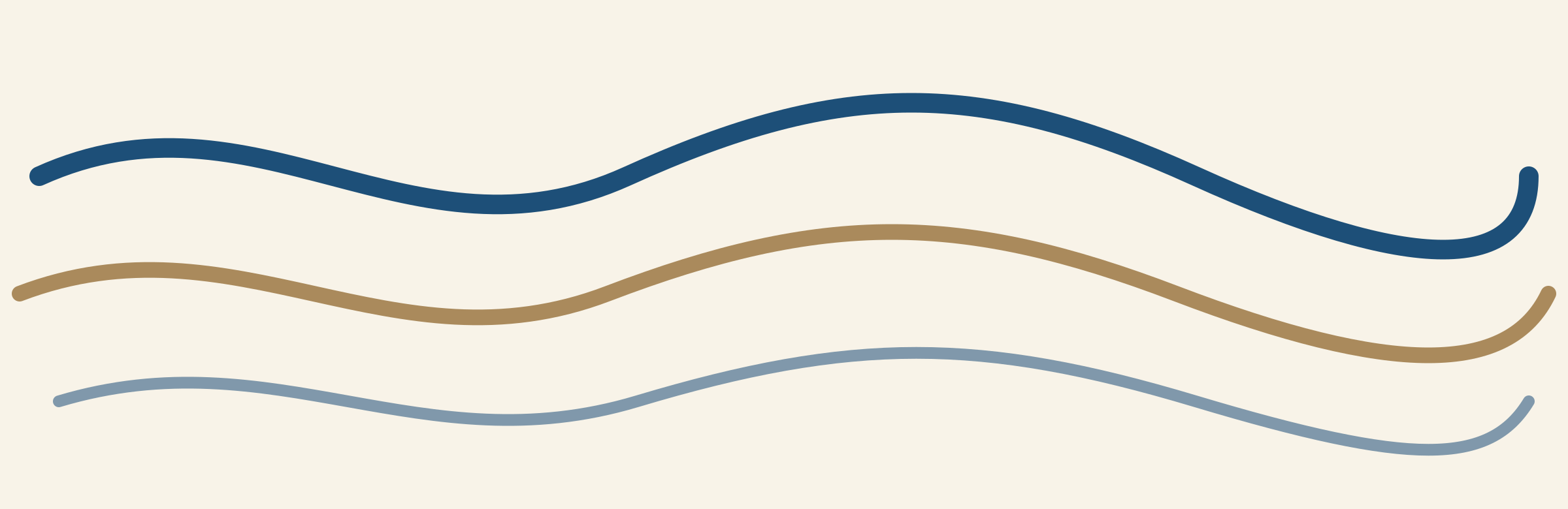 Four wavy lines in different colors on a light beige background, representing varying wave patterns.