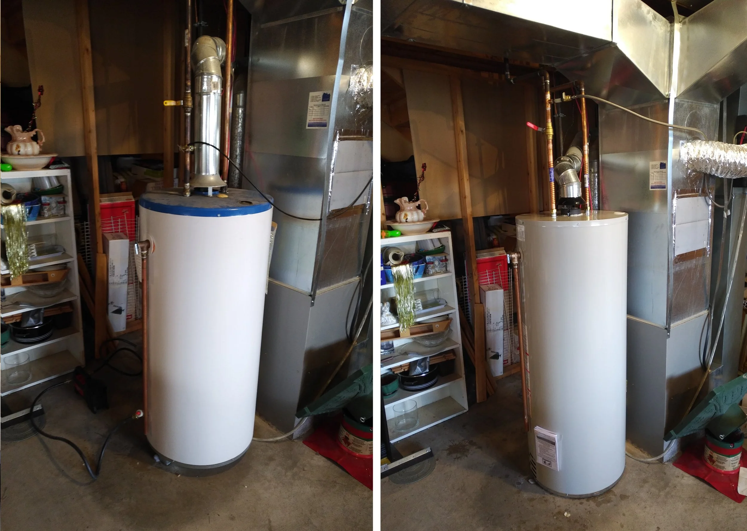 Water heater installation, before and after