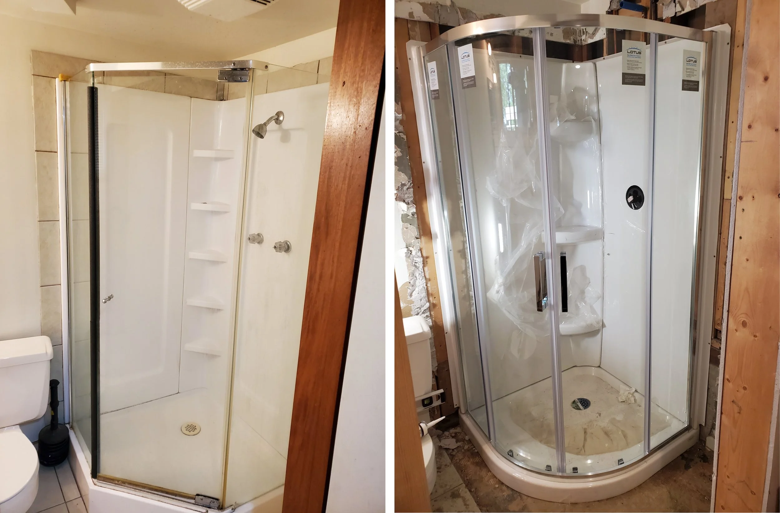 Shower installation before and after