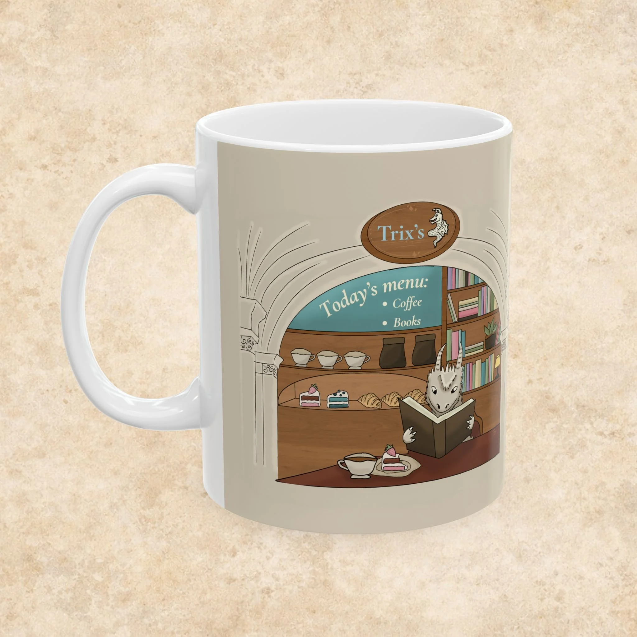 Chapter 1- Dragon Coffee Shop with books -Book Girlie Ceramic Mug  (11oz/15oz)